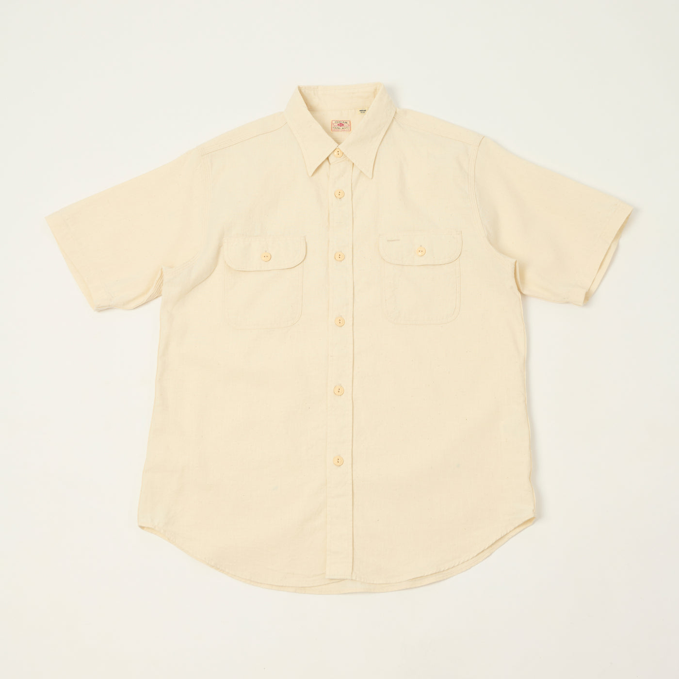 Sugar Cane Short Sleeve Chambray Work Shirt - White
