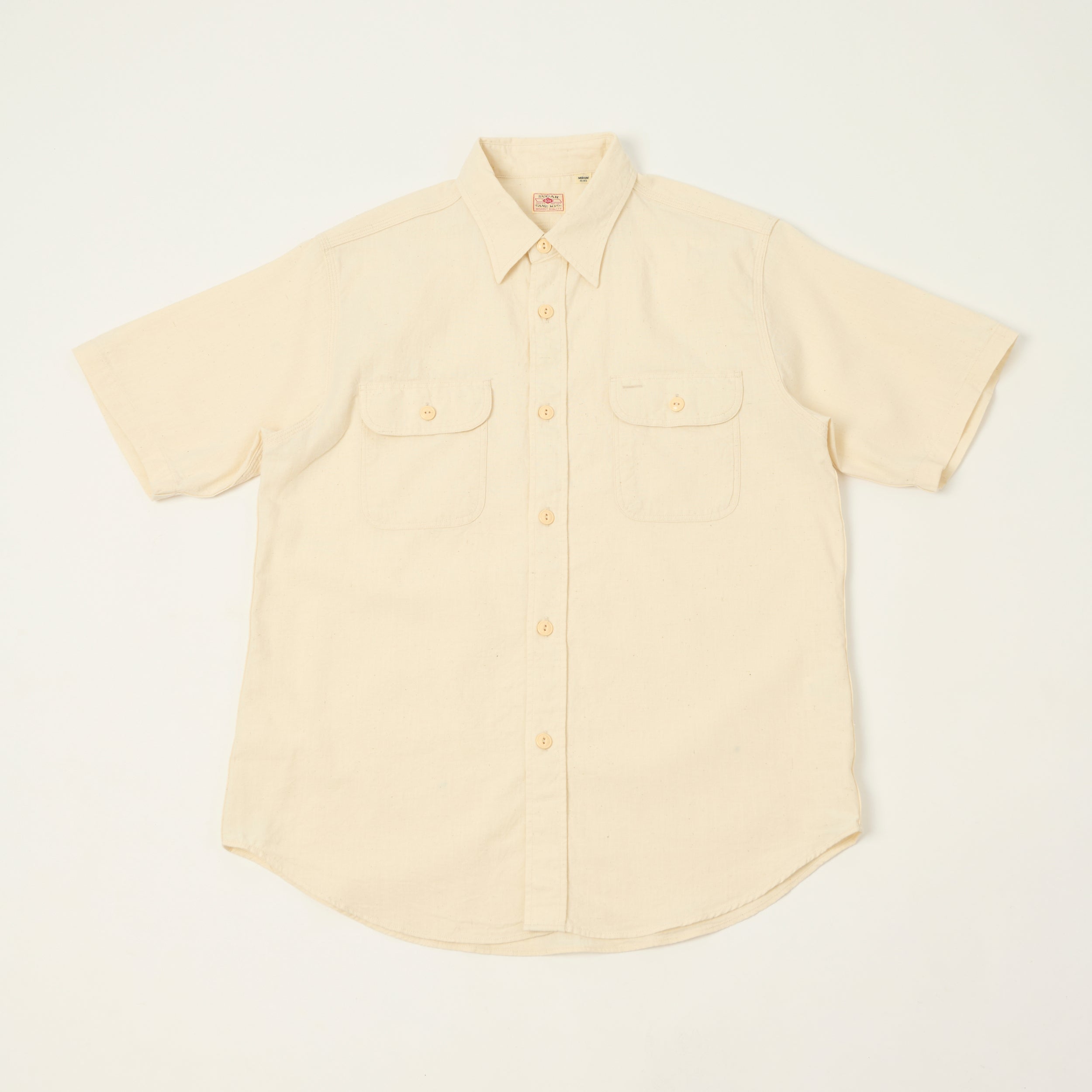 Sugar Cane Short Sleeve Chambray Work Shirt - White