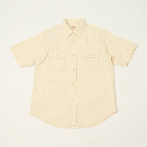Sugar Cane Short Sleeve Chambray Work Shirt - White