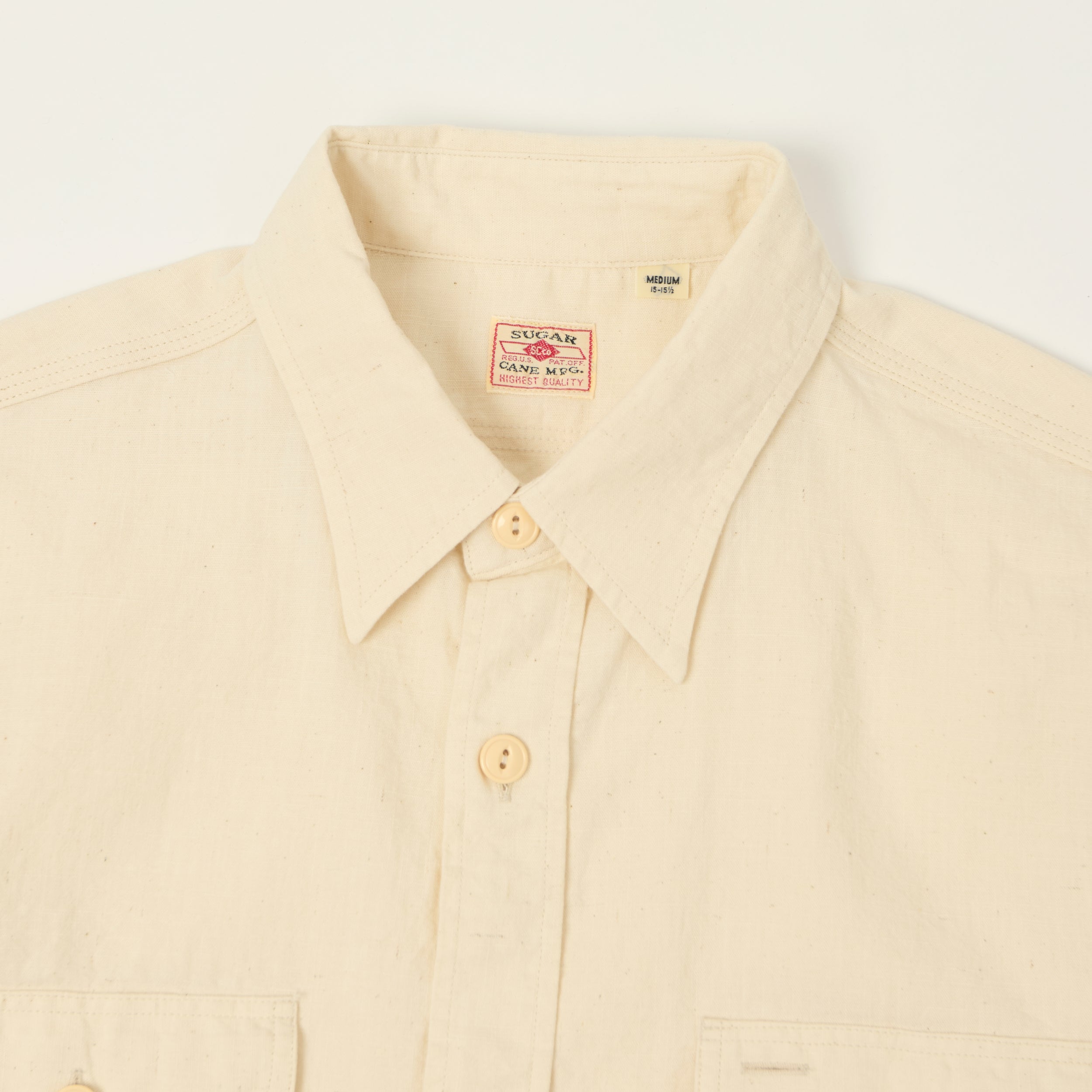 Sugar Cane Short Sleeve Chambray Work Shirt - White