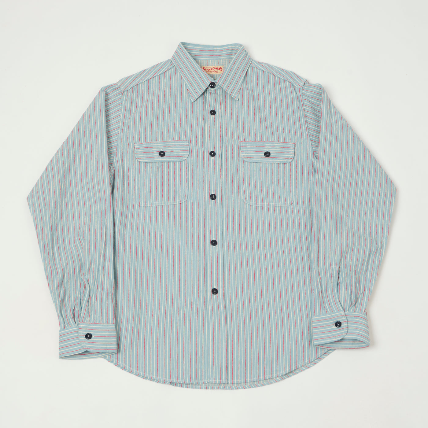 Sugar Cane Dobby Stripe Work Shirt - Blue/Red