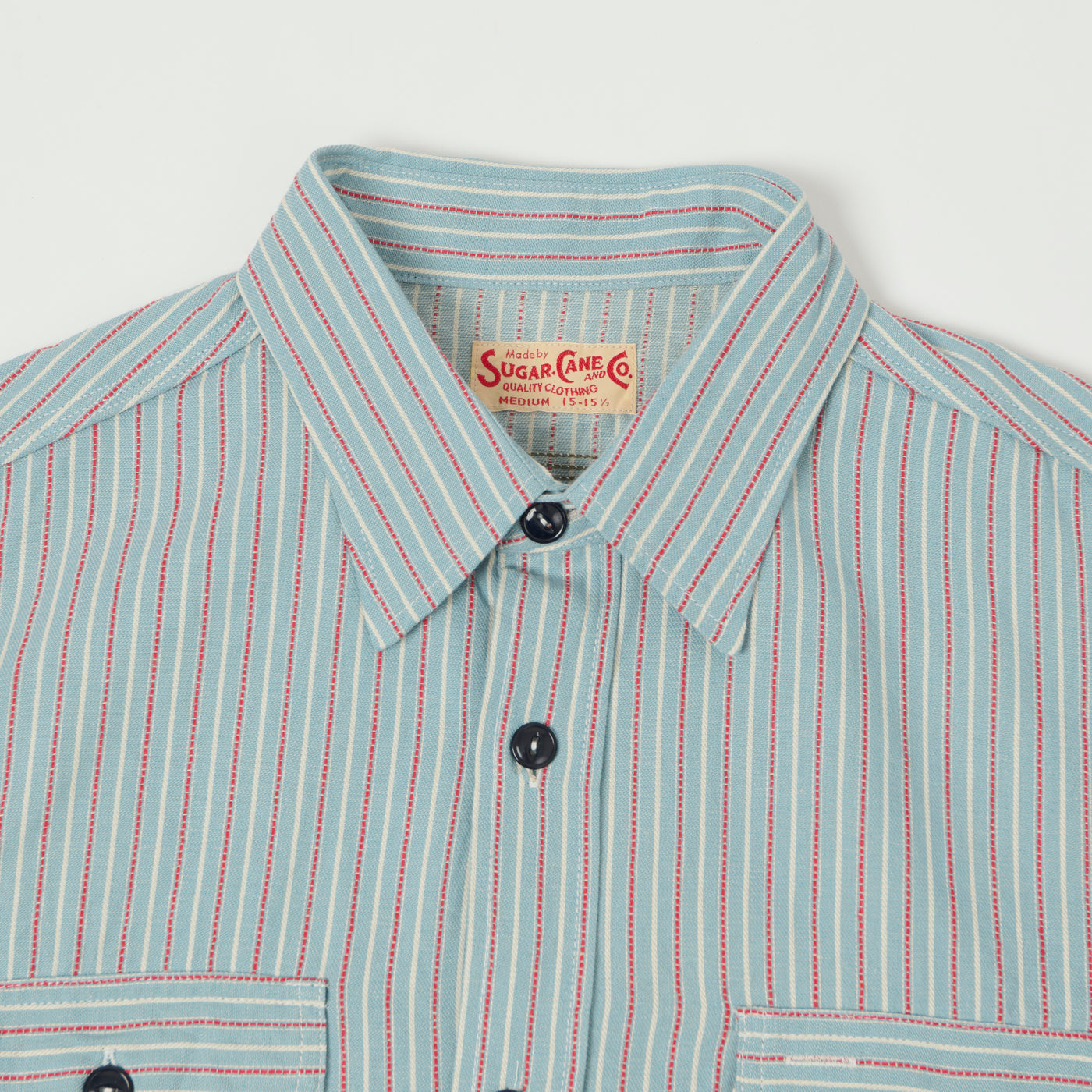 Sugar Cane Dobby Stripe Work Shirt - Blue/Red
