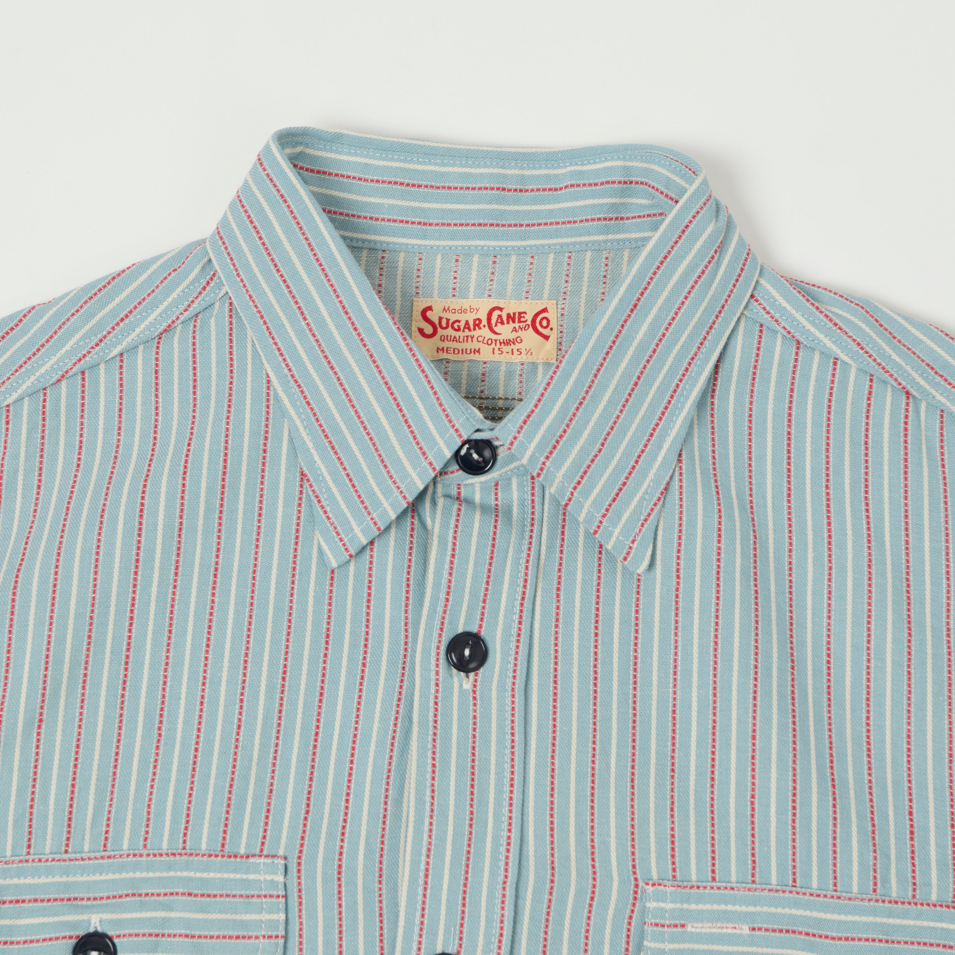 Sugar Cane Dobby Stripe Work Shirt - Blue/Red