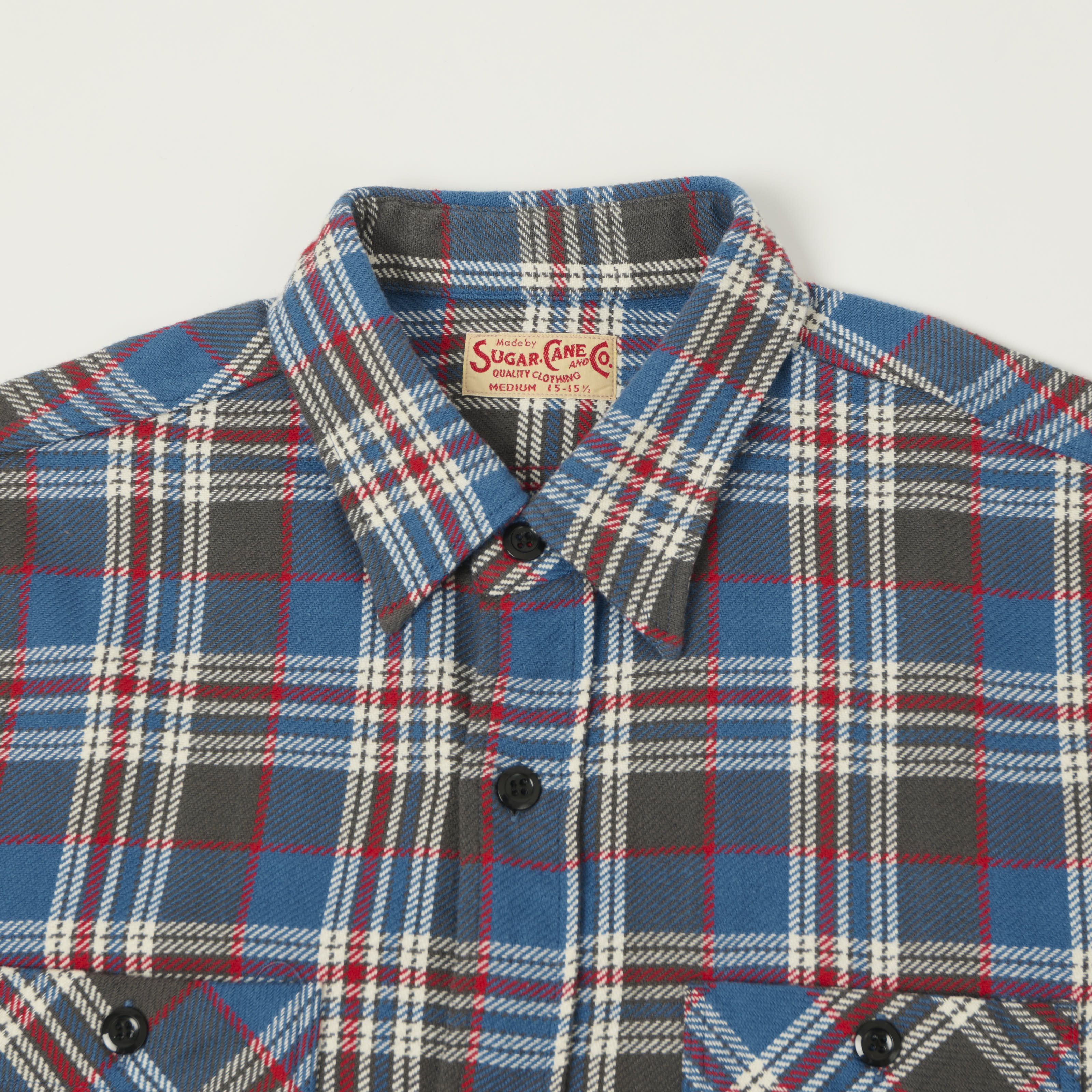 Sugar Cane Twill Check Work Shirt - Blue