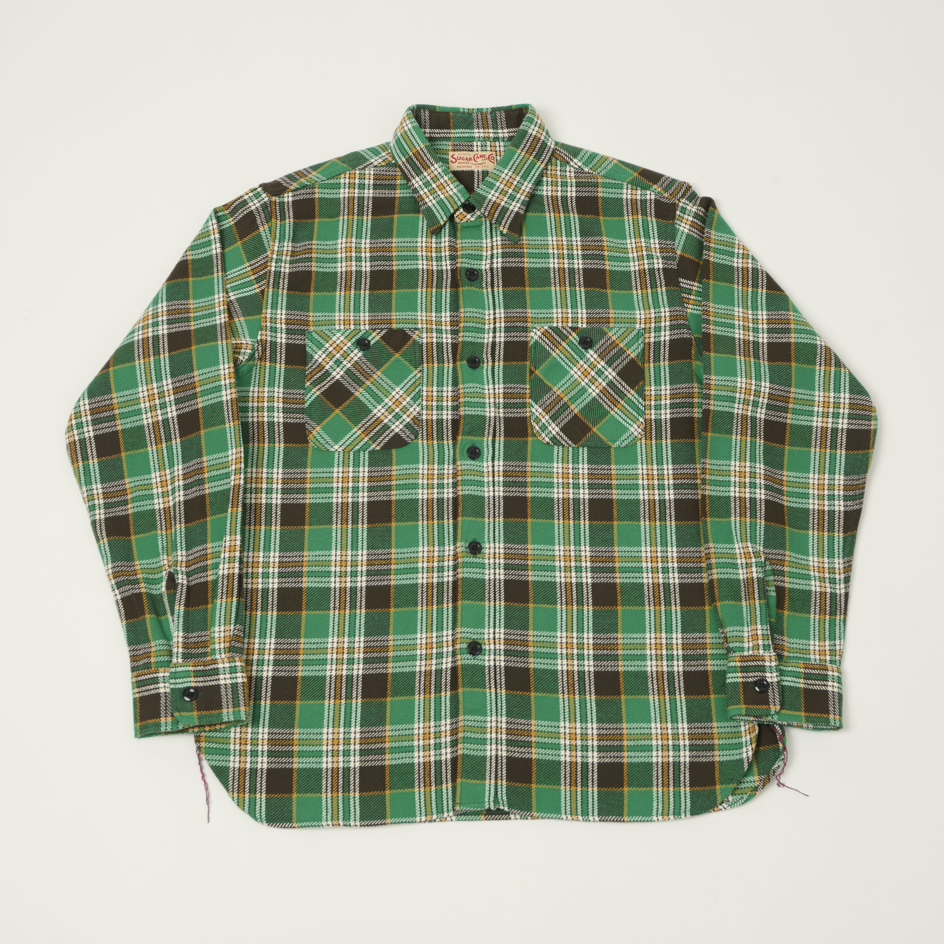 Sugar Cane Twill Check Work Shirt - Green