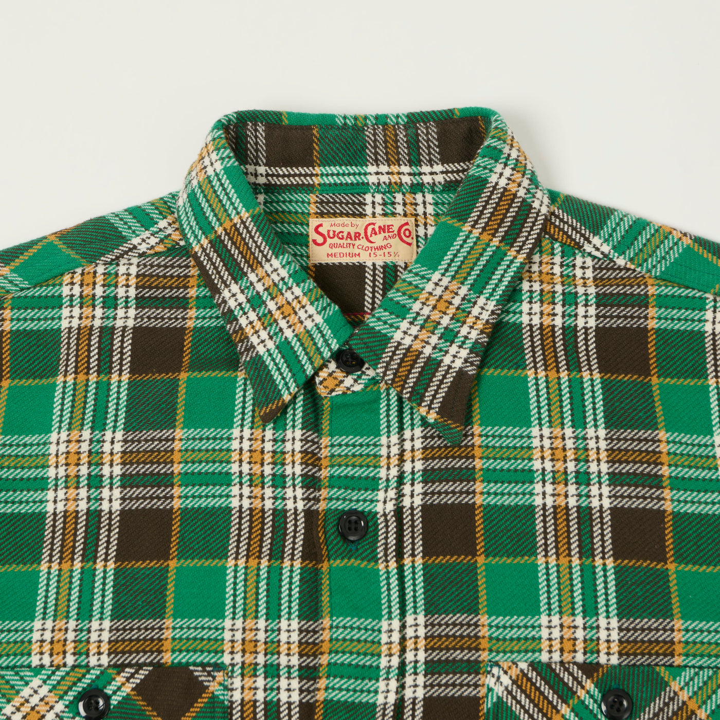 Sugar Cane Twill Check Work Shirt - Green