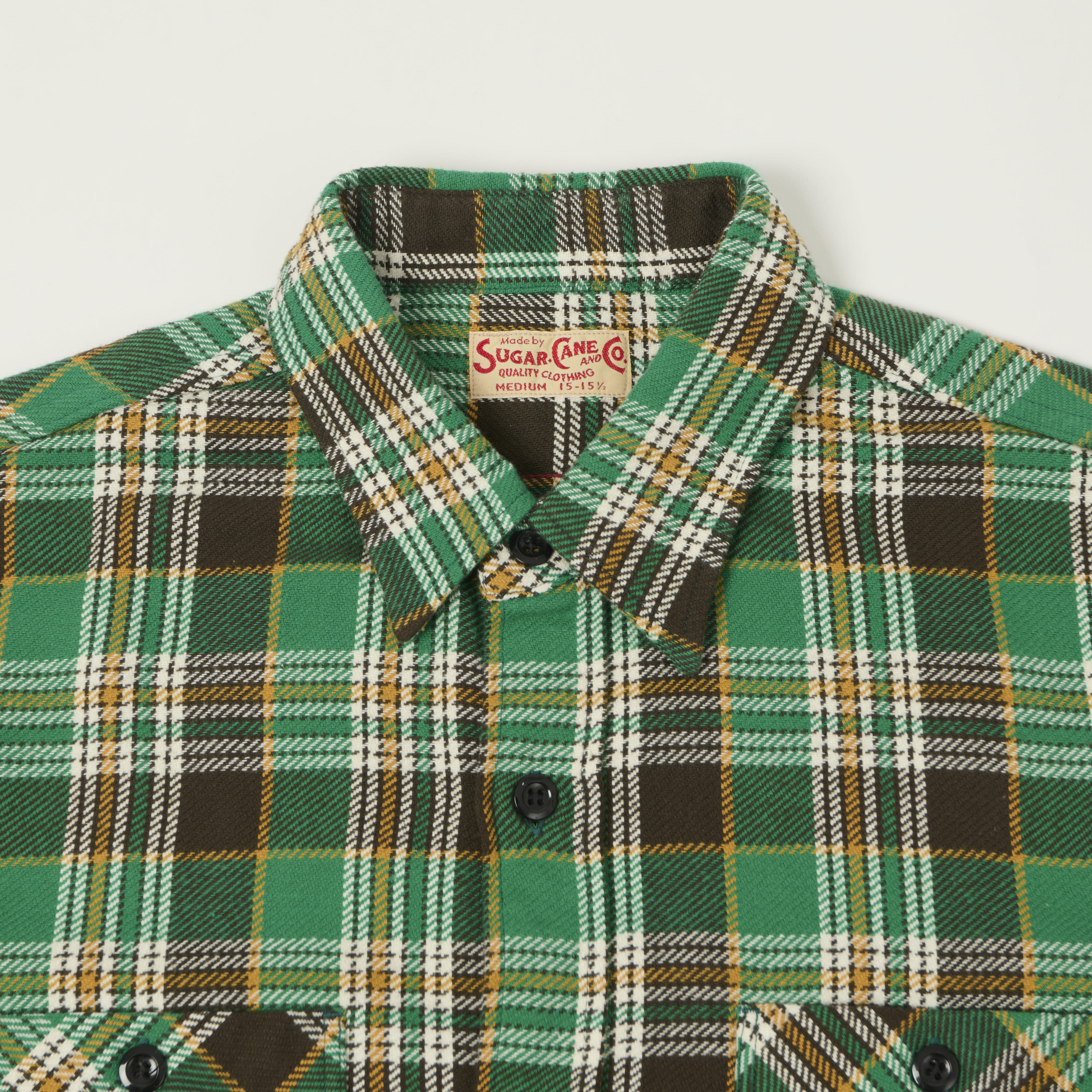 Sugar Cane Twill Check Work Shirt - Green
