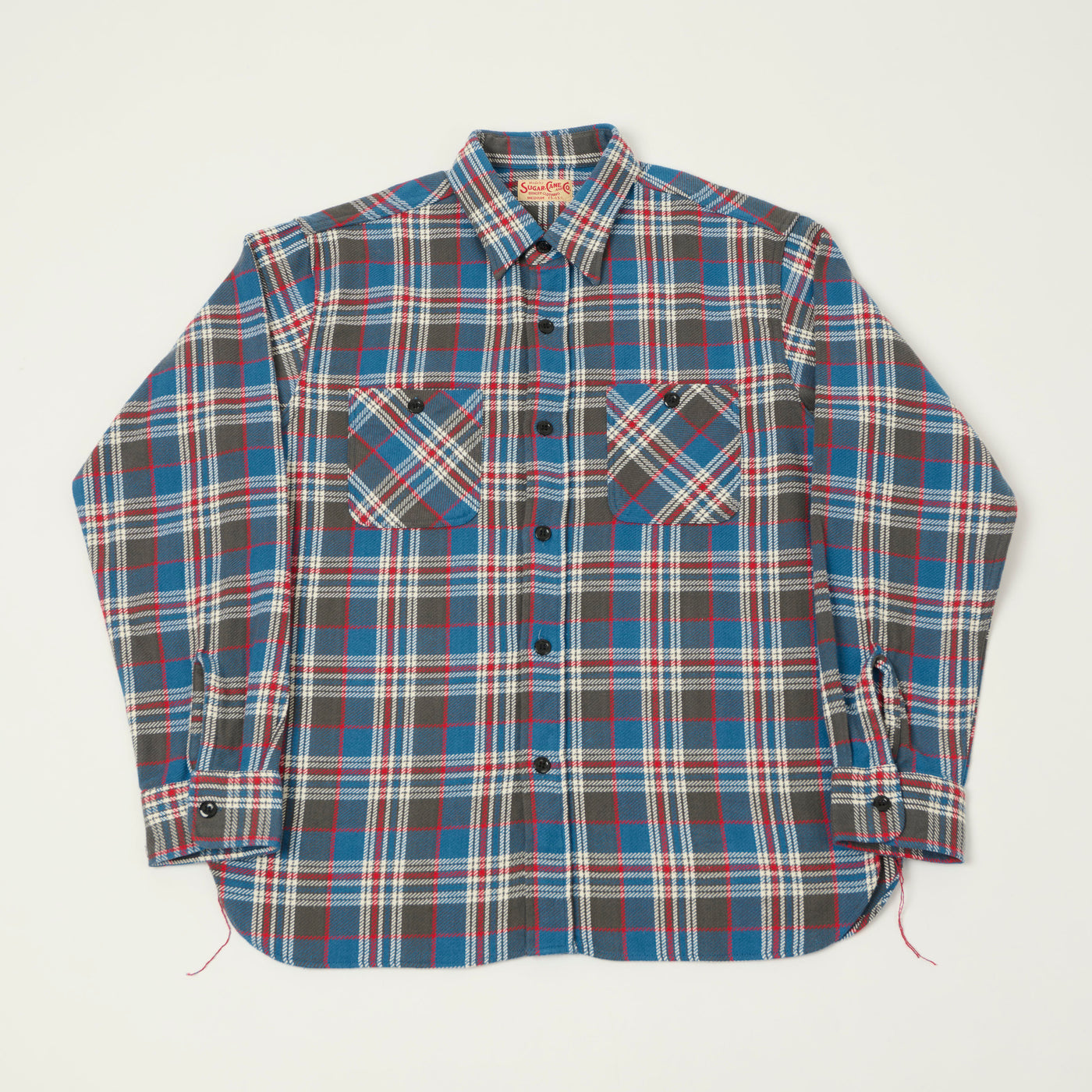 Sugar Cane Twill Check Work Shirt - Blue