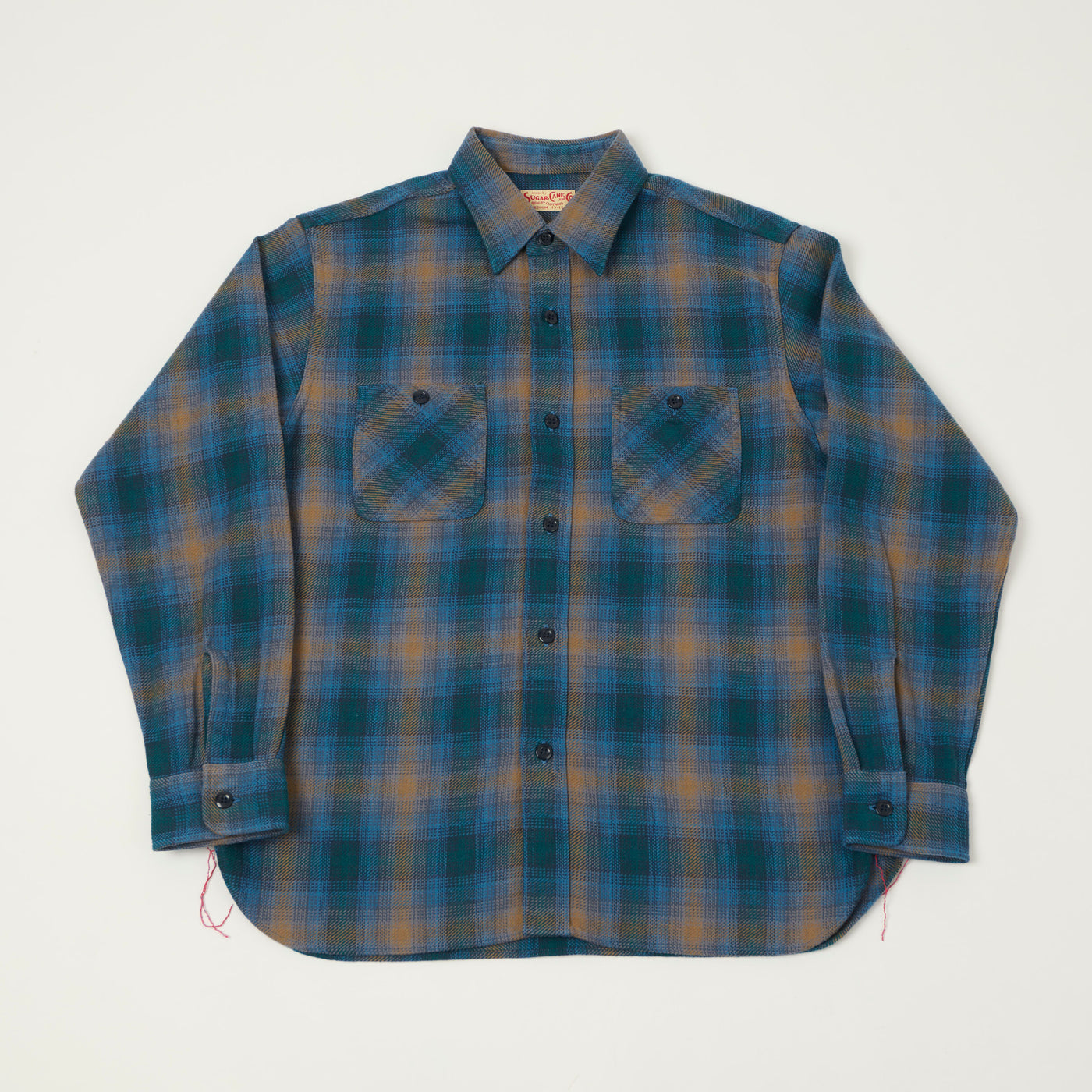 Sugar Cane Gradient Plaid Work Shirt - Blue/Brown