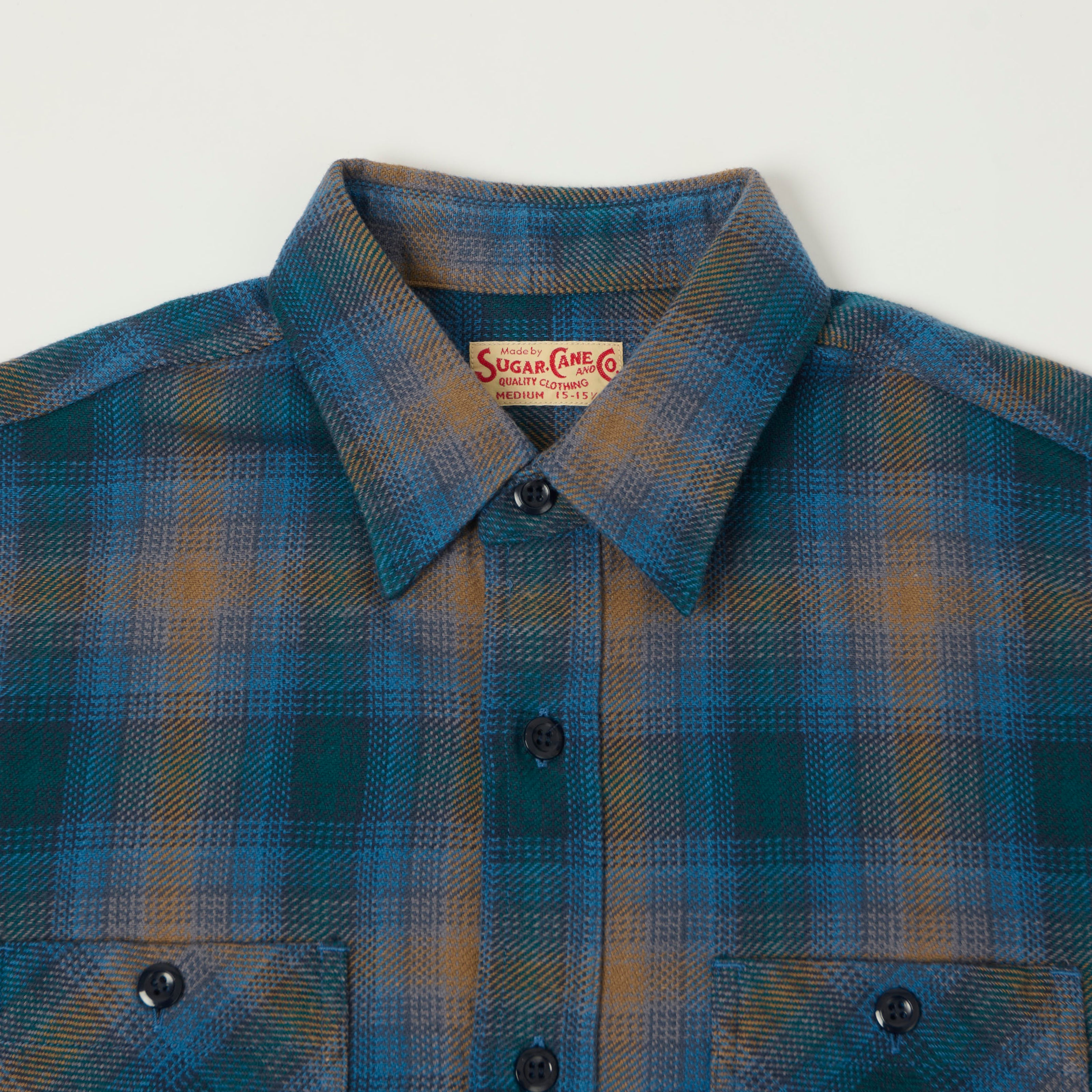 Sugar Cane Gradient Plaid Work Shirt - Blue/Brown
