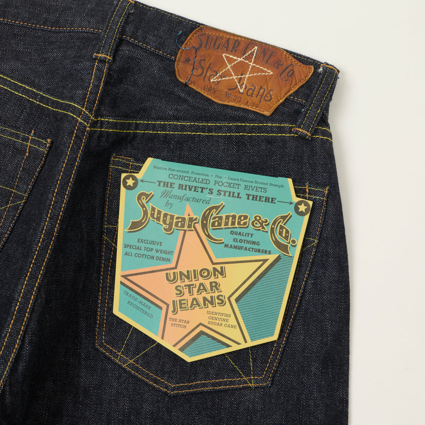 Sugar Cane 14.25oz 'Union Star' Regular Straight Jeans - One Wash