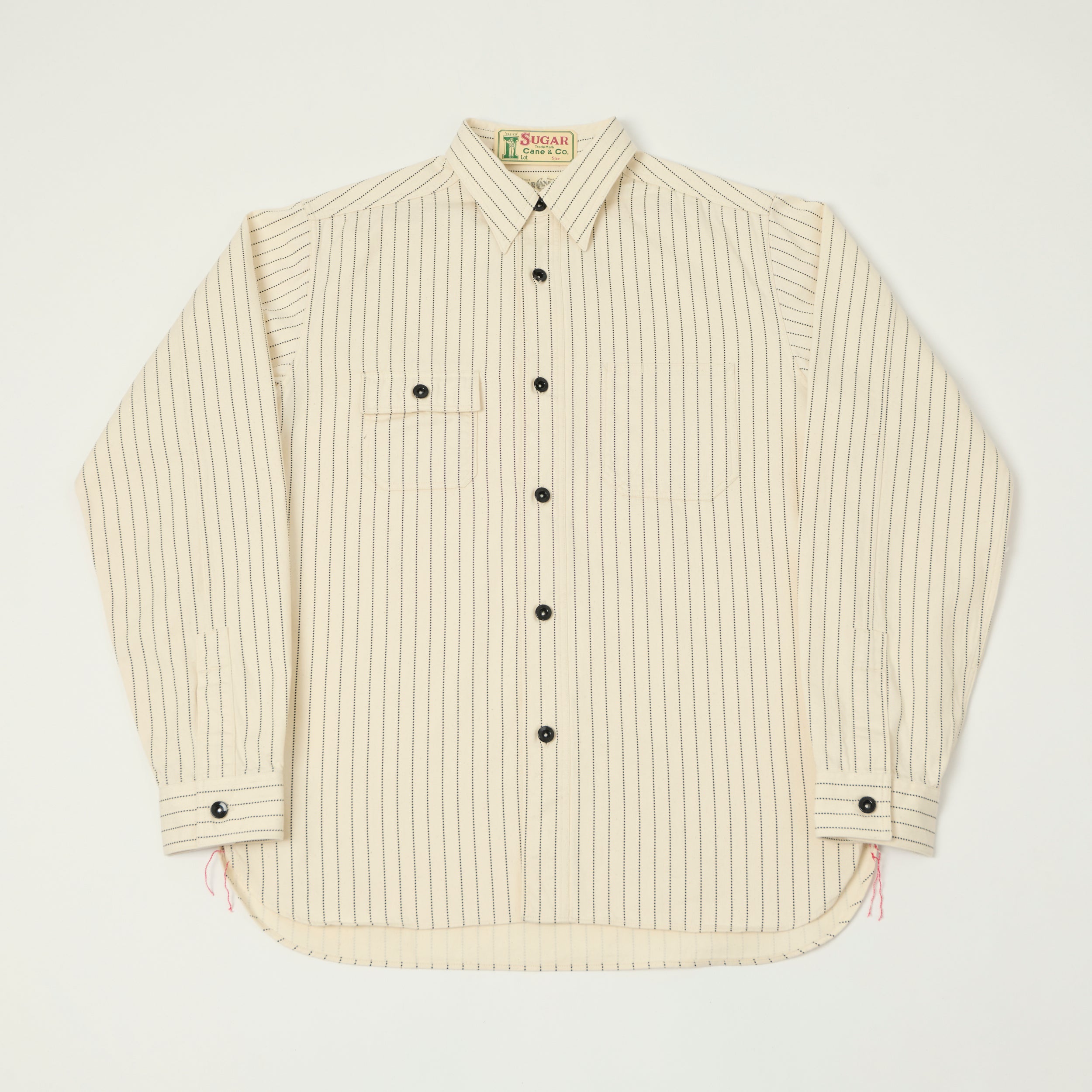 Sugar Cane Wabash Stripe Work Shirt - White