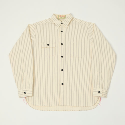 Sugar Cane Wabash Stripe Work Shirt - White