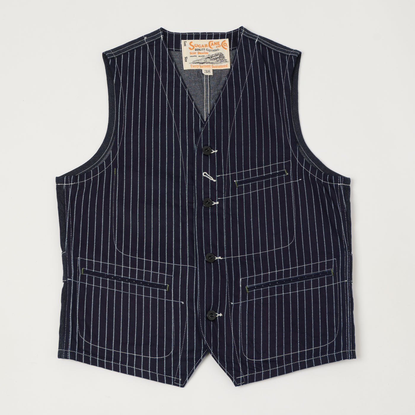 Sugar Cane Wabash Engineers Vest - Indigo