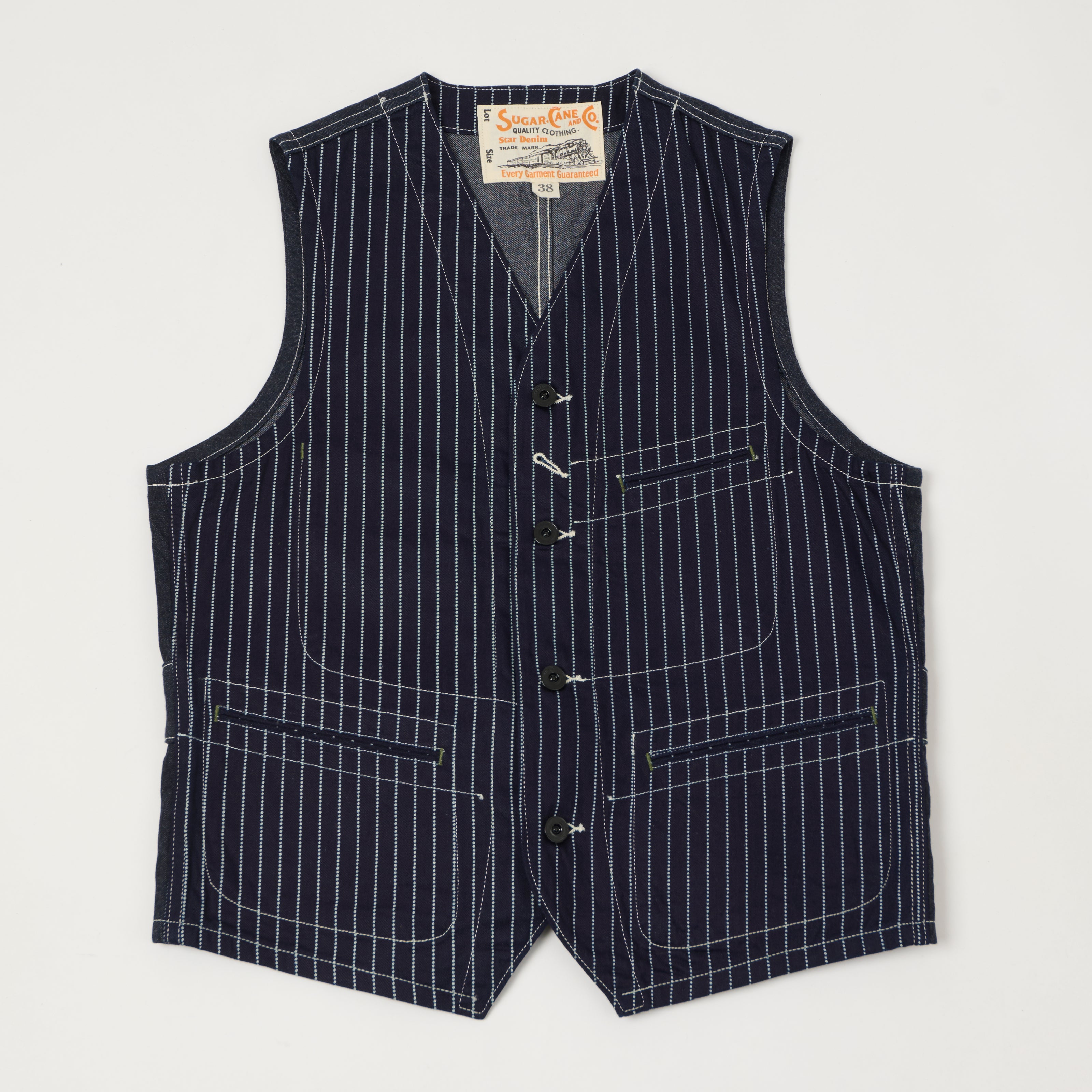 Sugar Cane Wabash Engineers Vest - Indigo