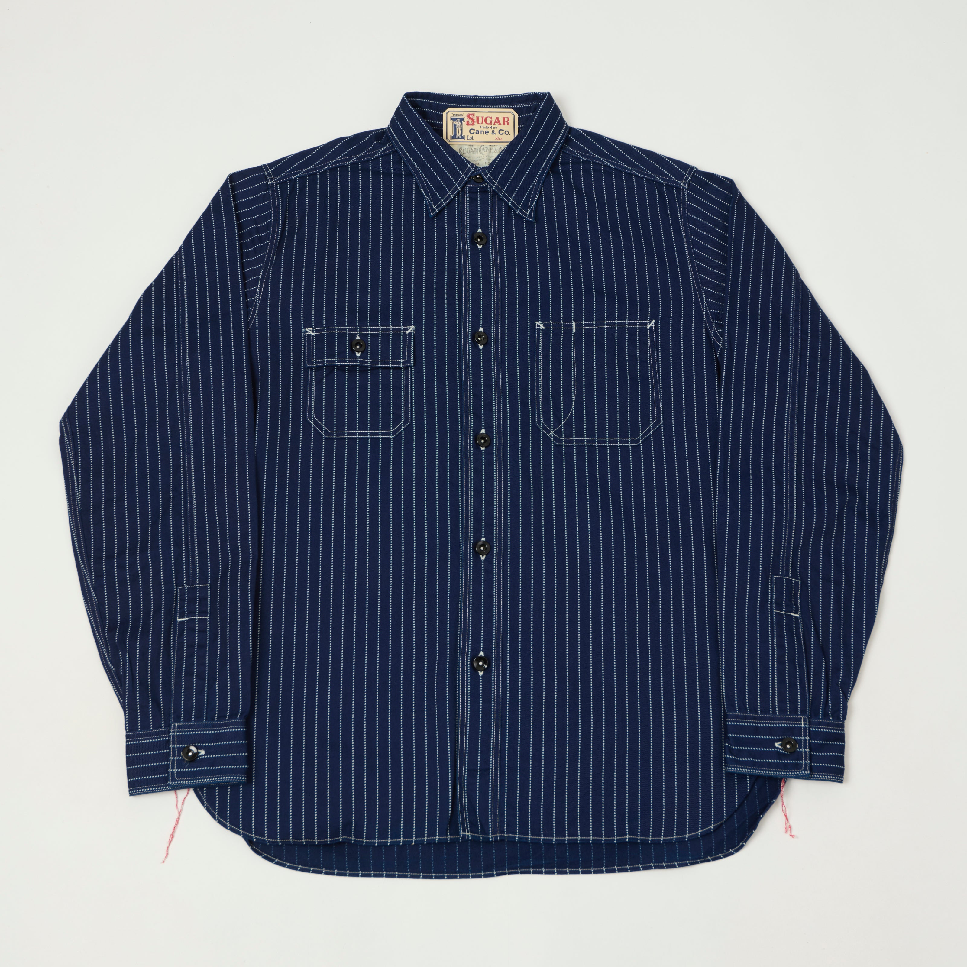 Sugar Cane Wabash Stripe Work Shirt - Indigo