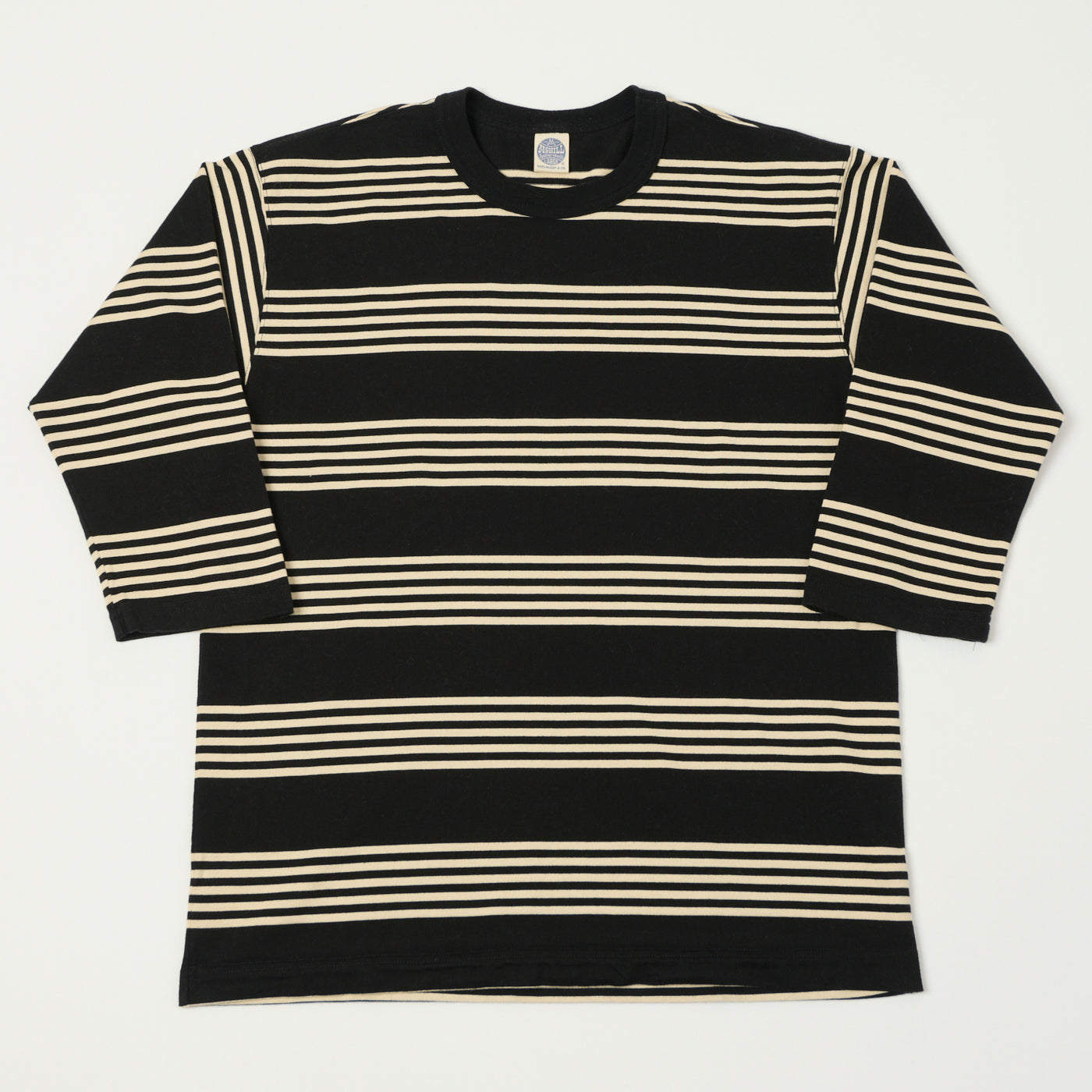 TOYS McCOY 'Multi Border Stripe' Quarter Sleeve Stripe T-Shirt - Ivory/Black
