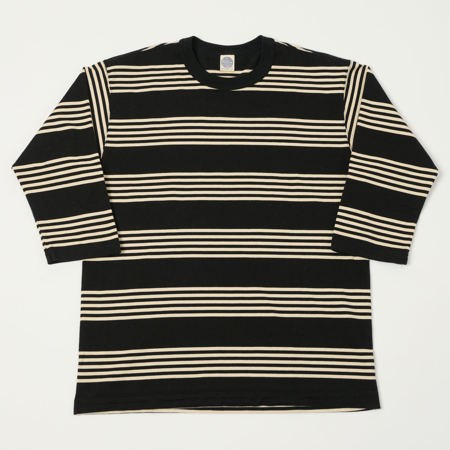 TOYS McCOY 'Multi Border Stripe' Quarter Sleeve Stripe T-Shirt - Ivory/Black