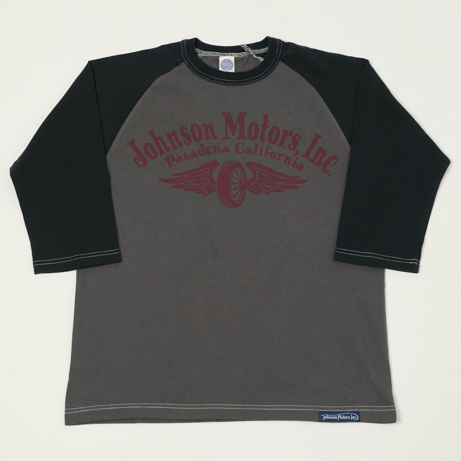 TOYS McCOY Raglan Sleeve 'Johnson Motors' Baseball T-Shirt - Grey/Black