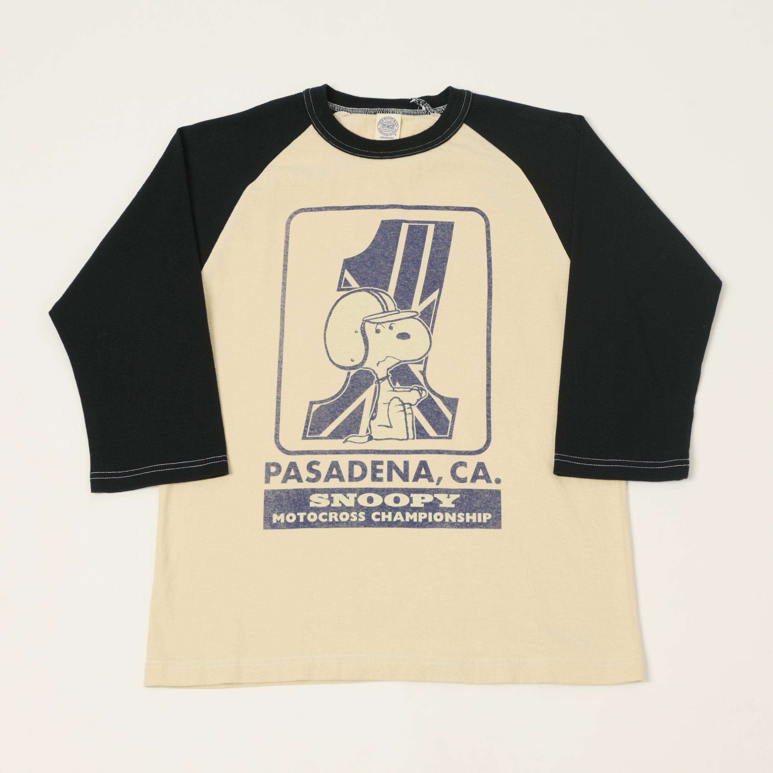 TOYS McCOY 'Snoopy Motocross' Raglan Sleeve Baseball T-Shirt - Ivory