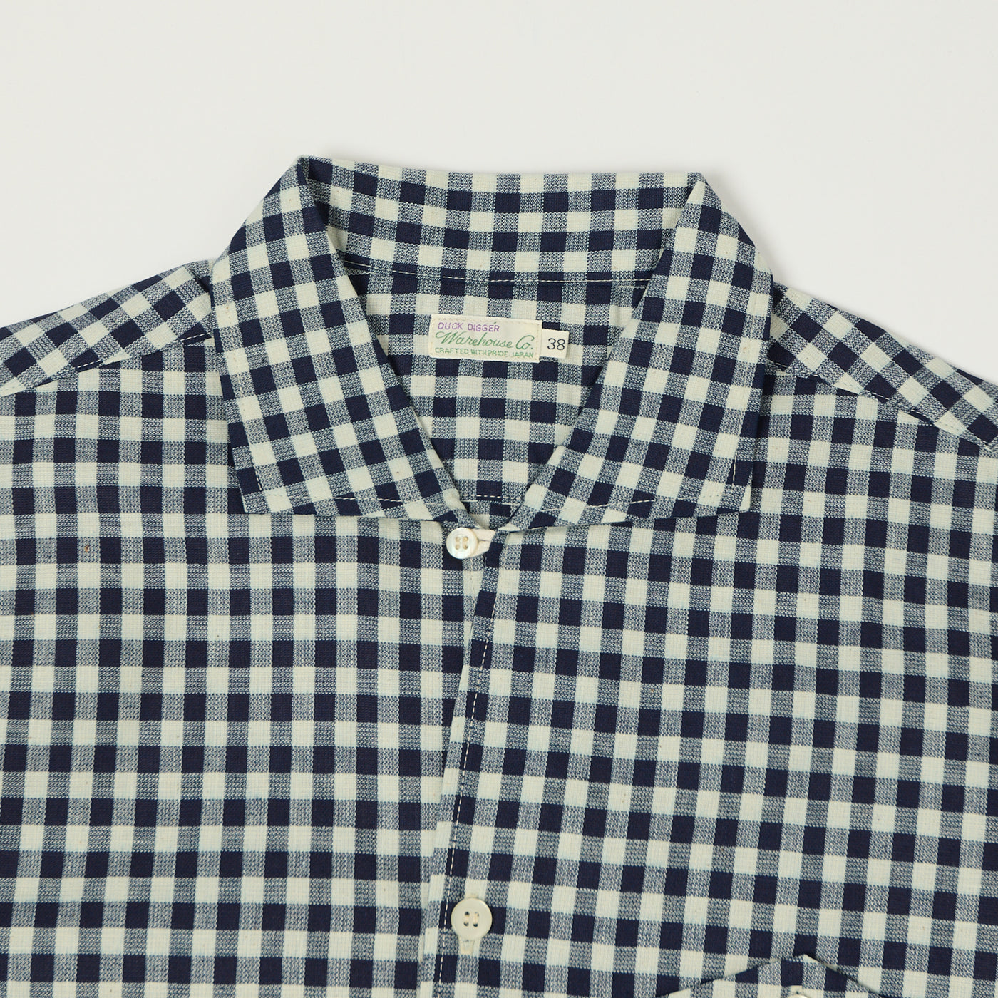 Warehouse & Co 3091 Duck Digger Open Collar Large Gingham Shirt - White/Navy