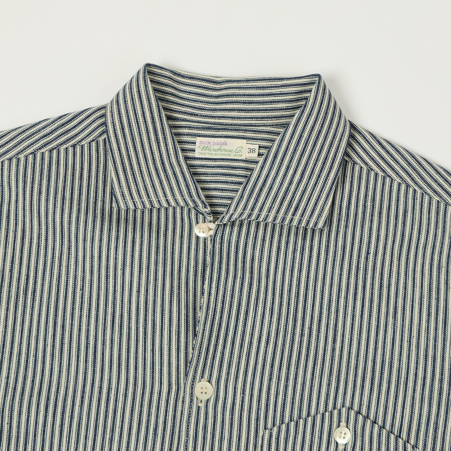Warehouse & Co 3091 Duck Digger Open Collar Stripe Shirt - White/Navy