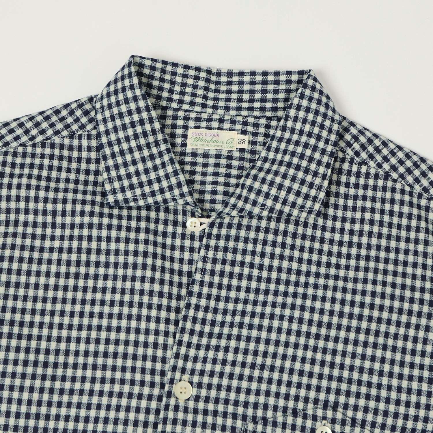 Warehouse & Co 3091 Duck Digger Open Collar Small Gingham Shirt - White/Navy