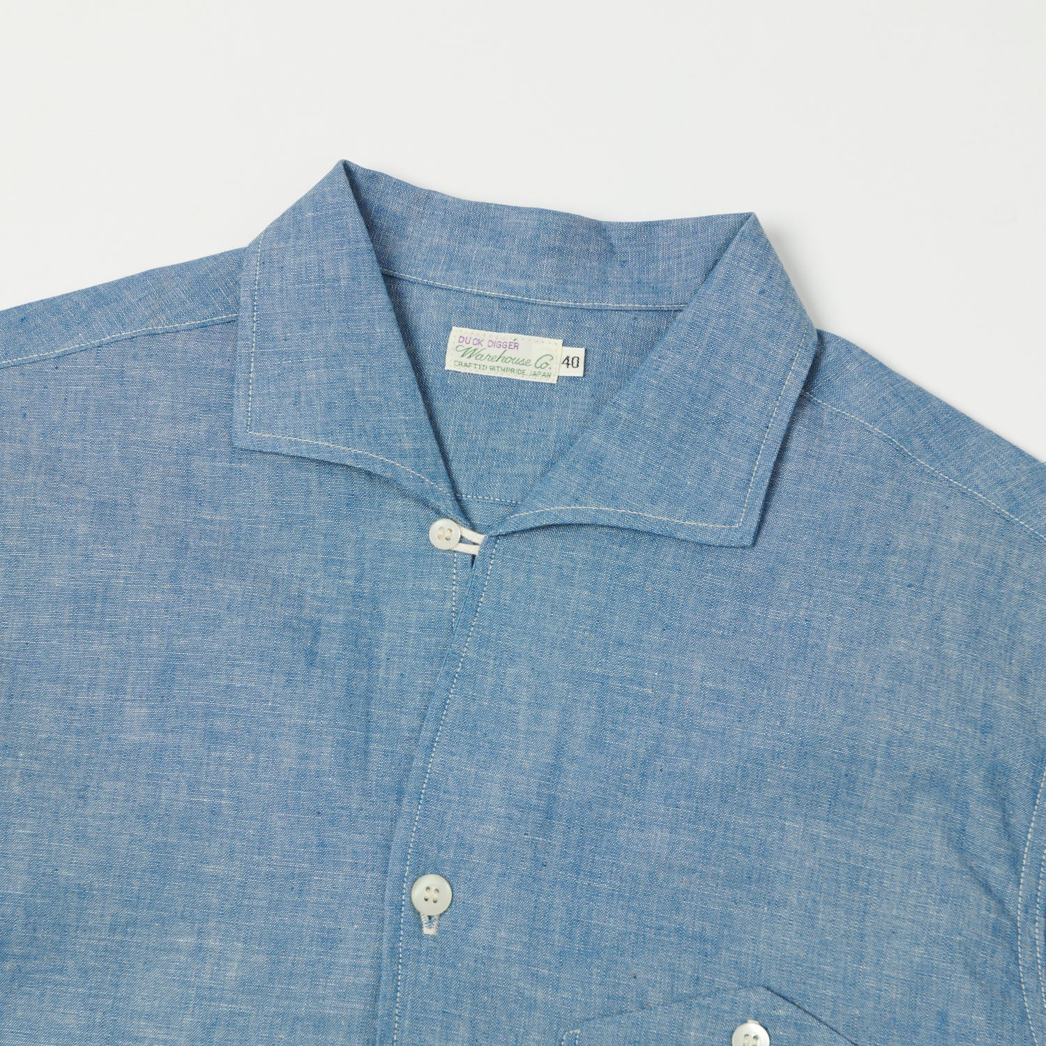 Warehouse & Co 3091 Duck Digger Open Collar Chambray Shirt - Blue