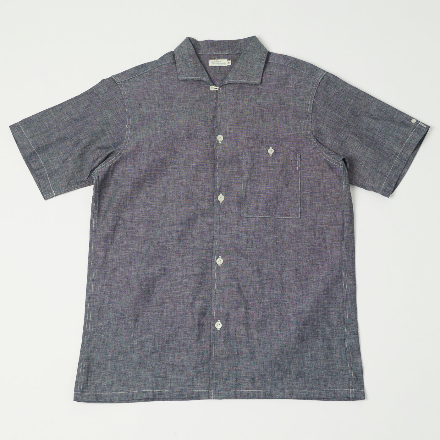 Warehouse & Co 3091 Duck Digger Open Collar Chambray Shirt - Navy