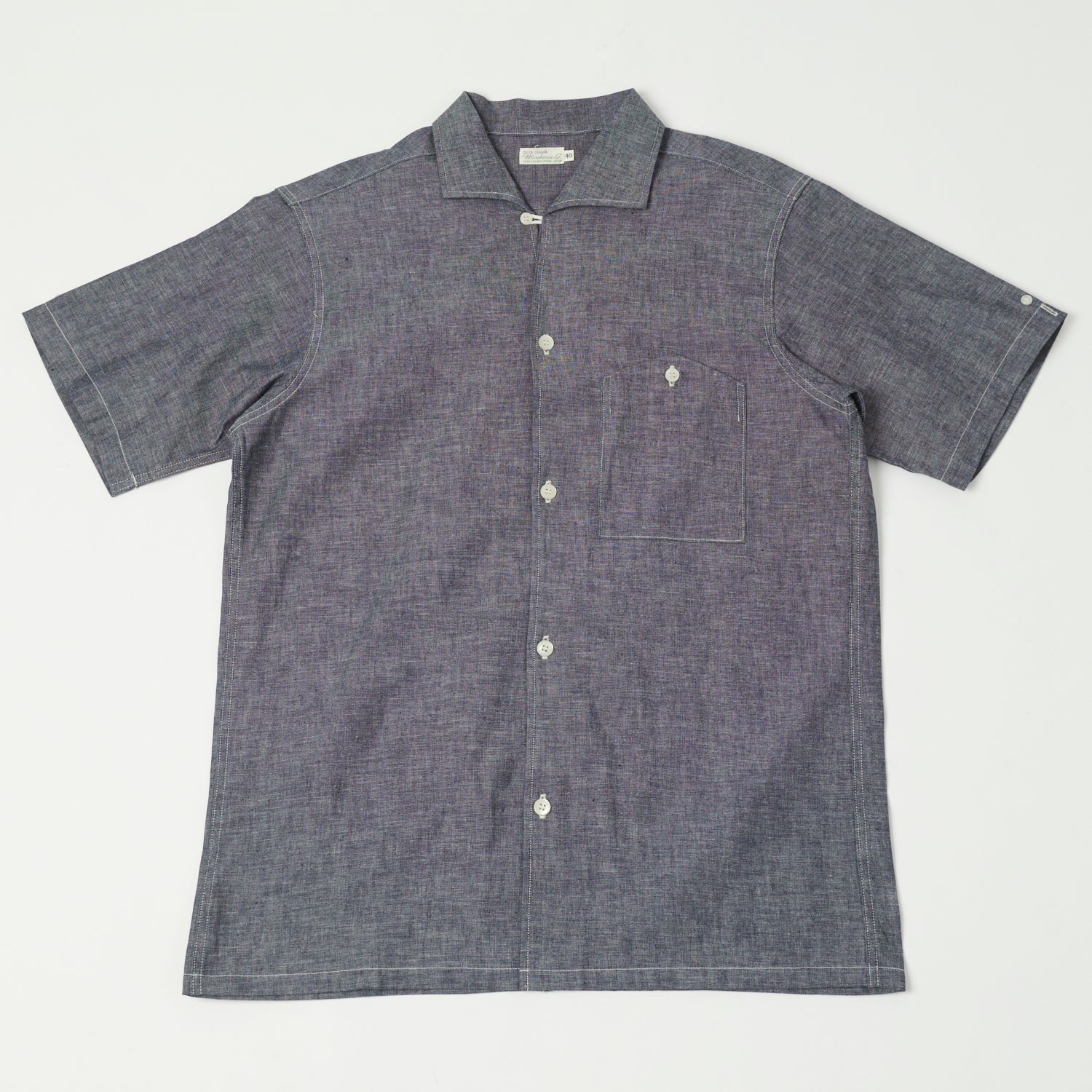 Warehouse & Co 3091 Duck Digger Open Collar Chambray Shirt - Navy
