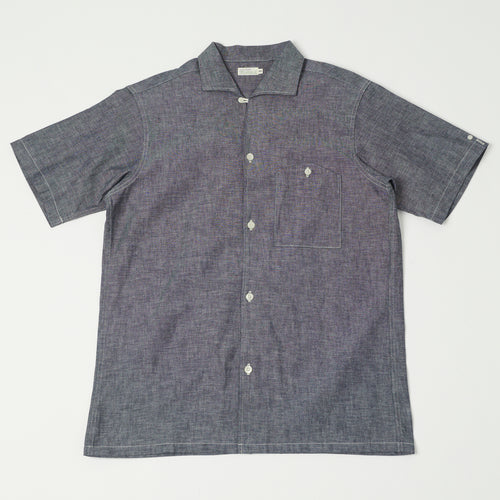 Warehouse & Co 3091 Duck Digger Open Collar Chambray Shirt - Navy
