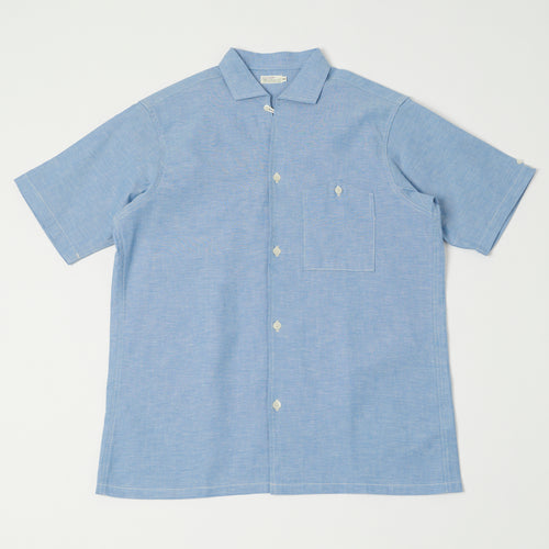 Warehouse & Co 3091 Duck Digger Open Collar Chambray Shirt - Sax