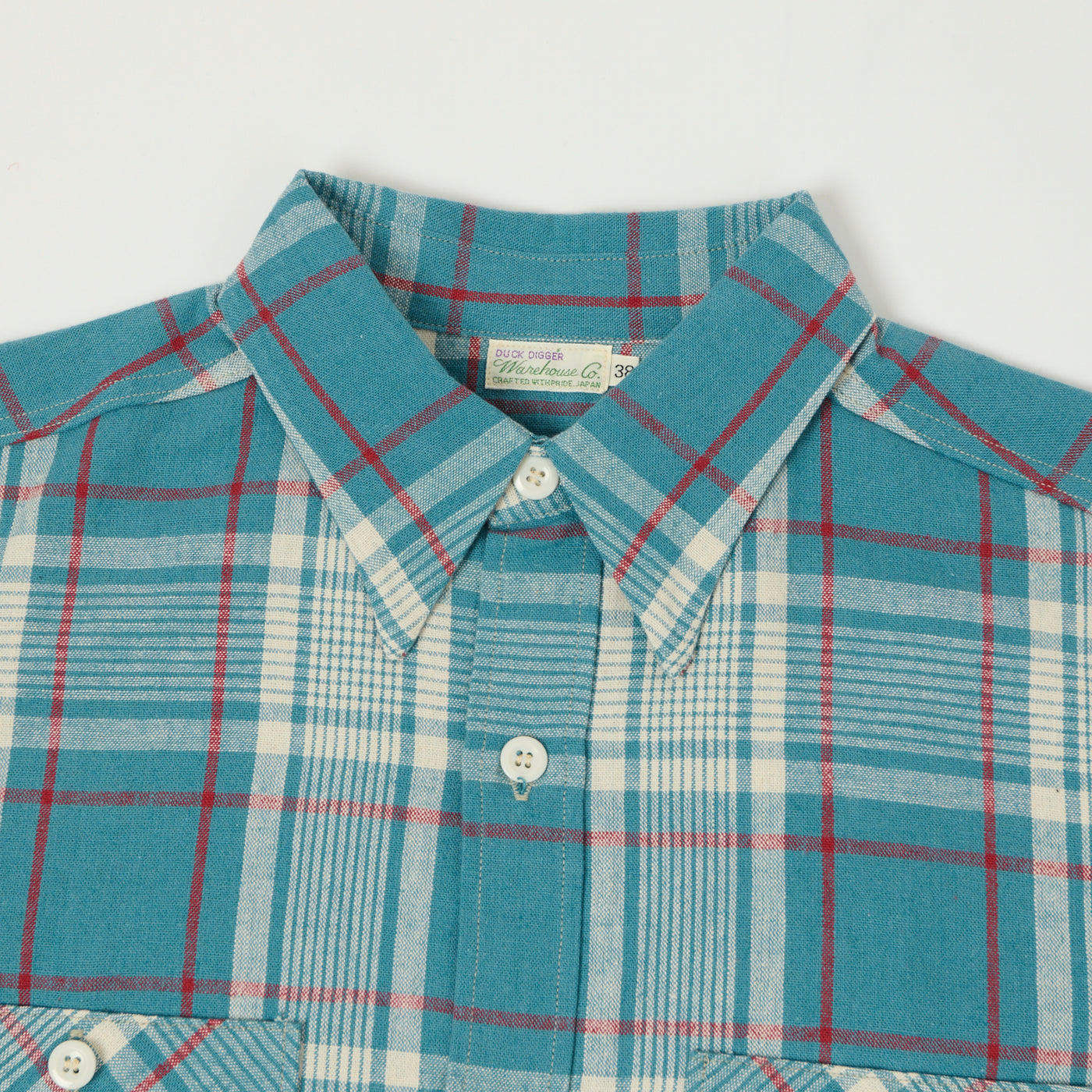 Warehouse & Co 3056 Duck Digger Short Sleeve Plaid Shirt - Sax