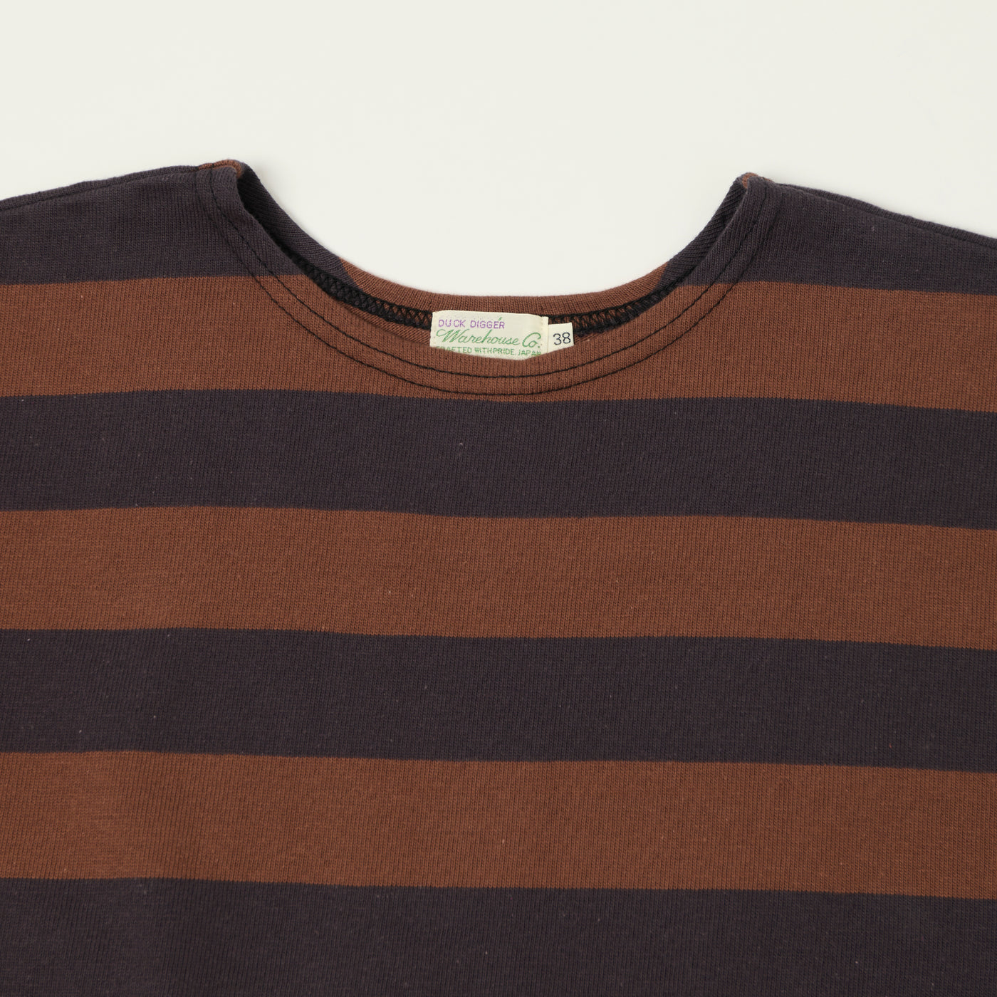 Warehouse 4050 Duck Digger Border Stripe T-Shirt - Black/Brown