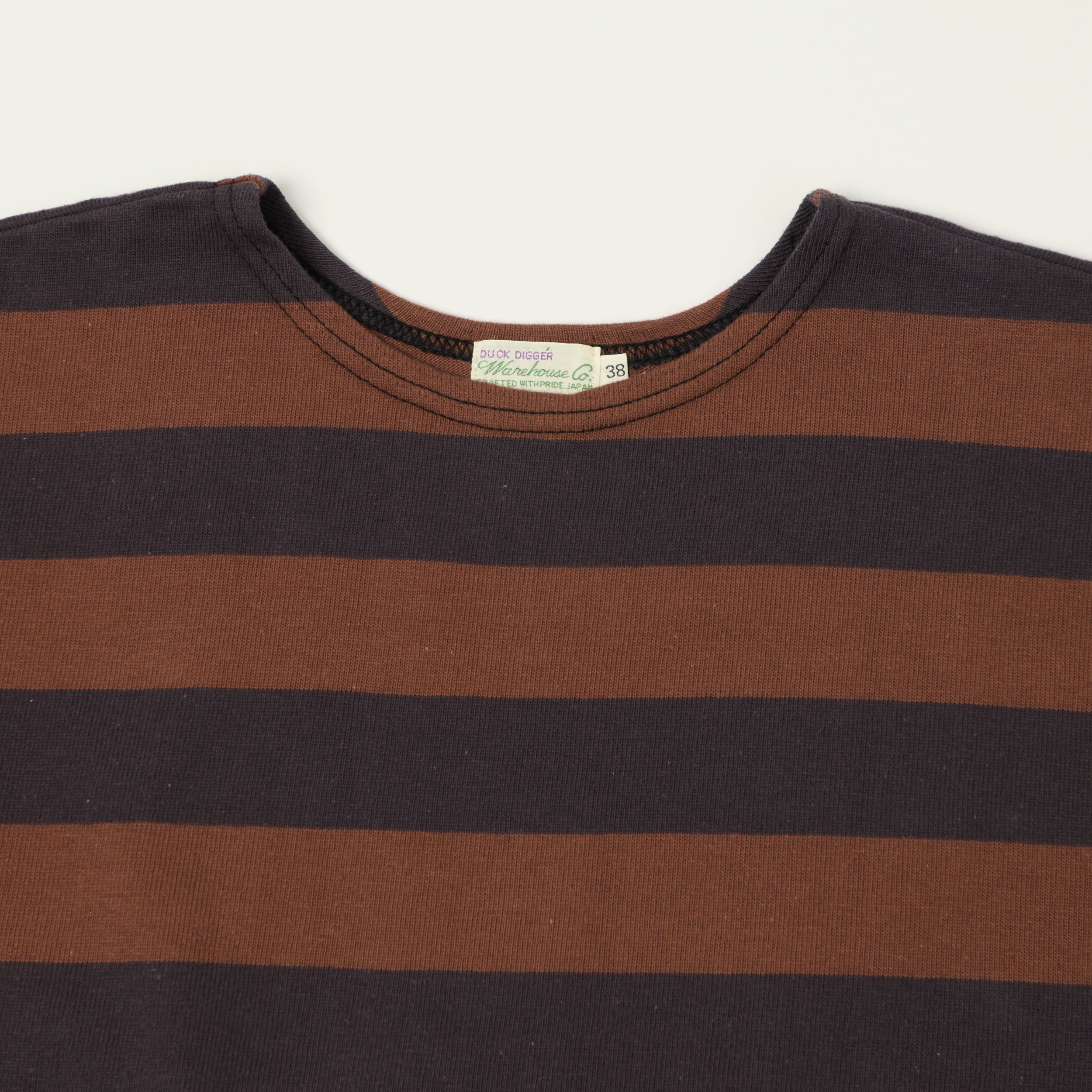 Warehouse 4050 Duck Digger Border Stripe T-Shirt - Black/Brown