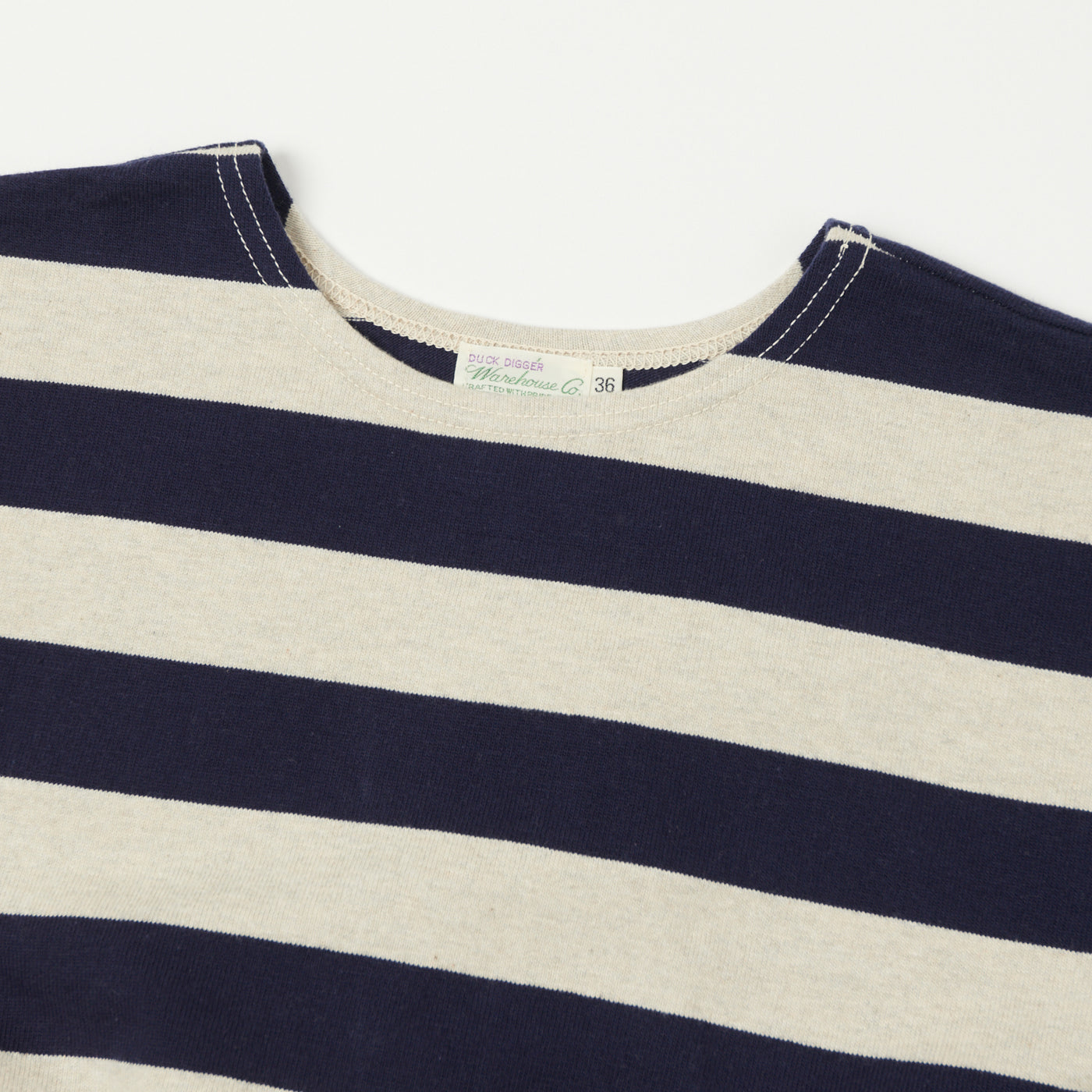 Warehouse & Co 4050 Duck Digger Border Stripe T-Shirt - Navy/Oatmeal