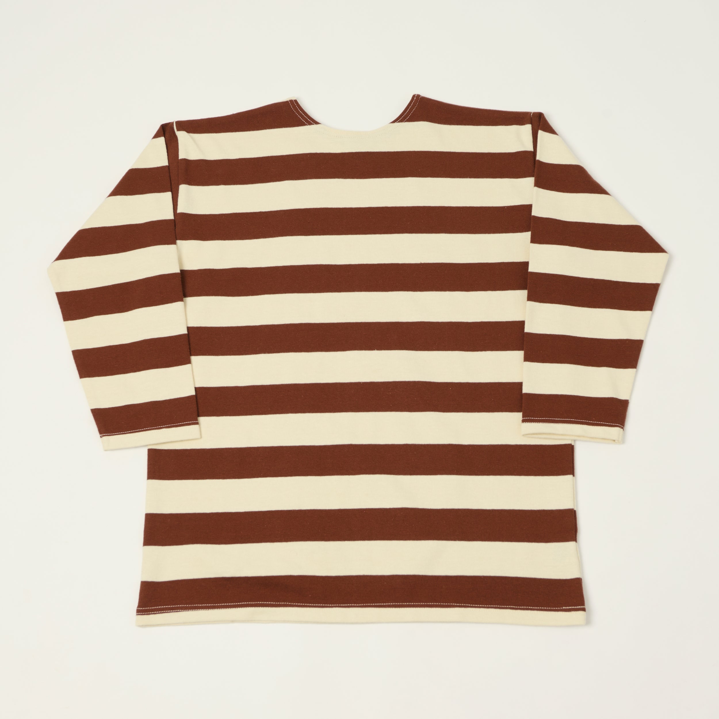 Warehouse & Co 4051 Duck Digger 3/4 Sleeve Border T-Shirt - Brown/Natural