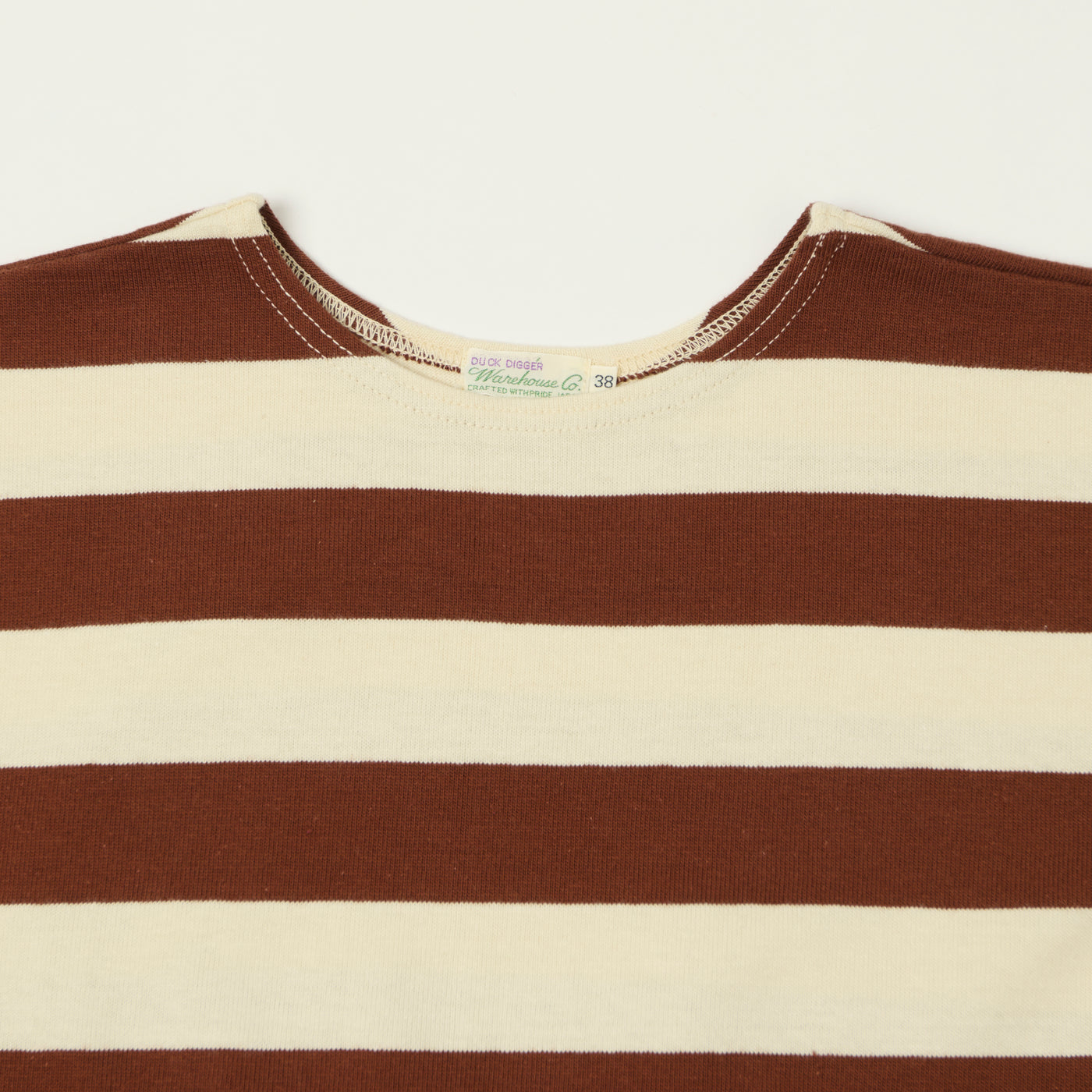 Warehouse & Co 4051 Duck Digger 3/4 Sleeve Border T-Shirt - Brown/Natural