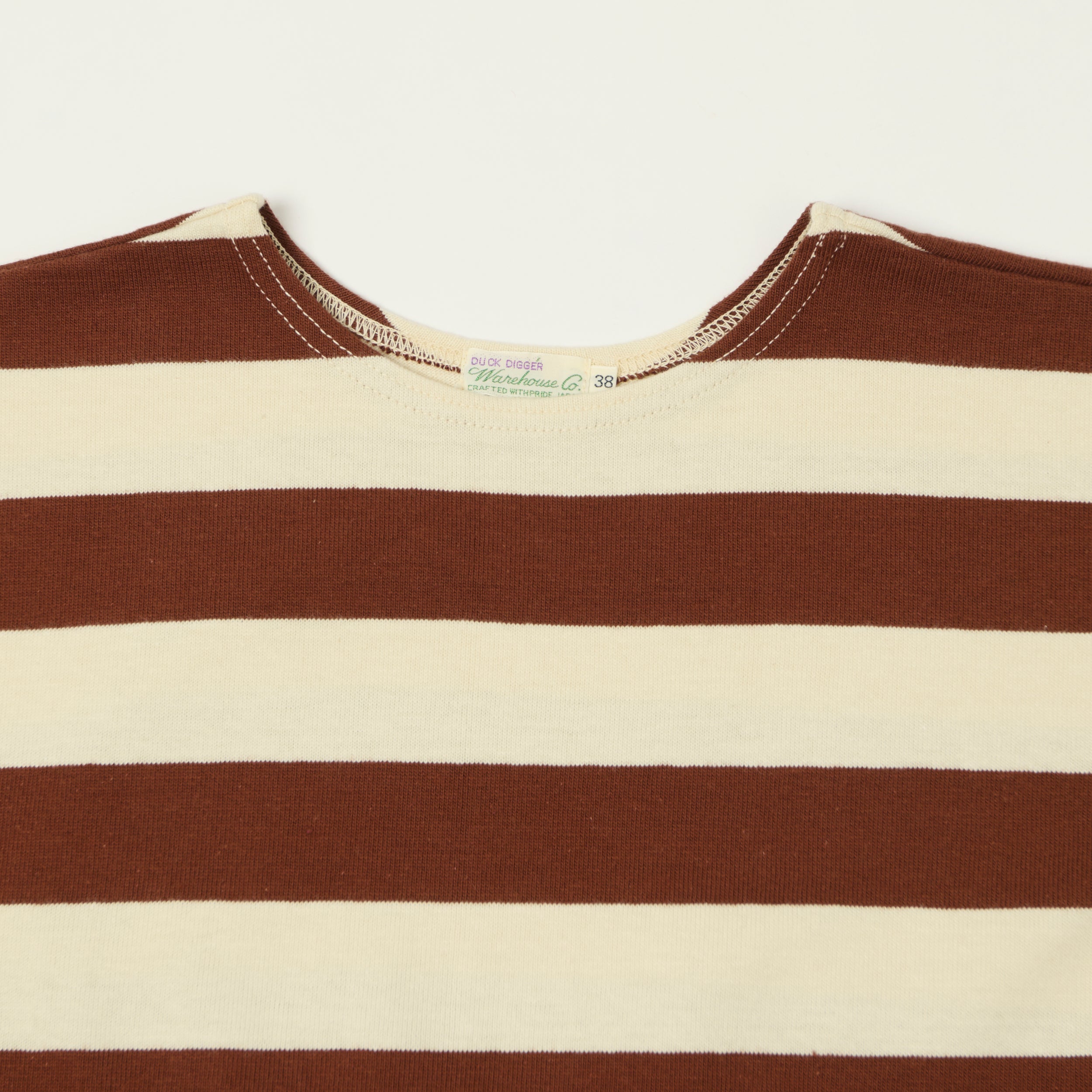 Warehouse & Co 4051 Duck Digger 3/4 Sleeve Border T-Shirt - Brown/Natural