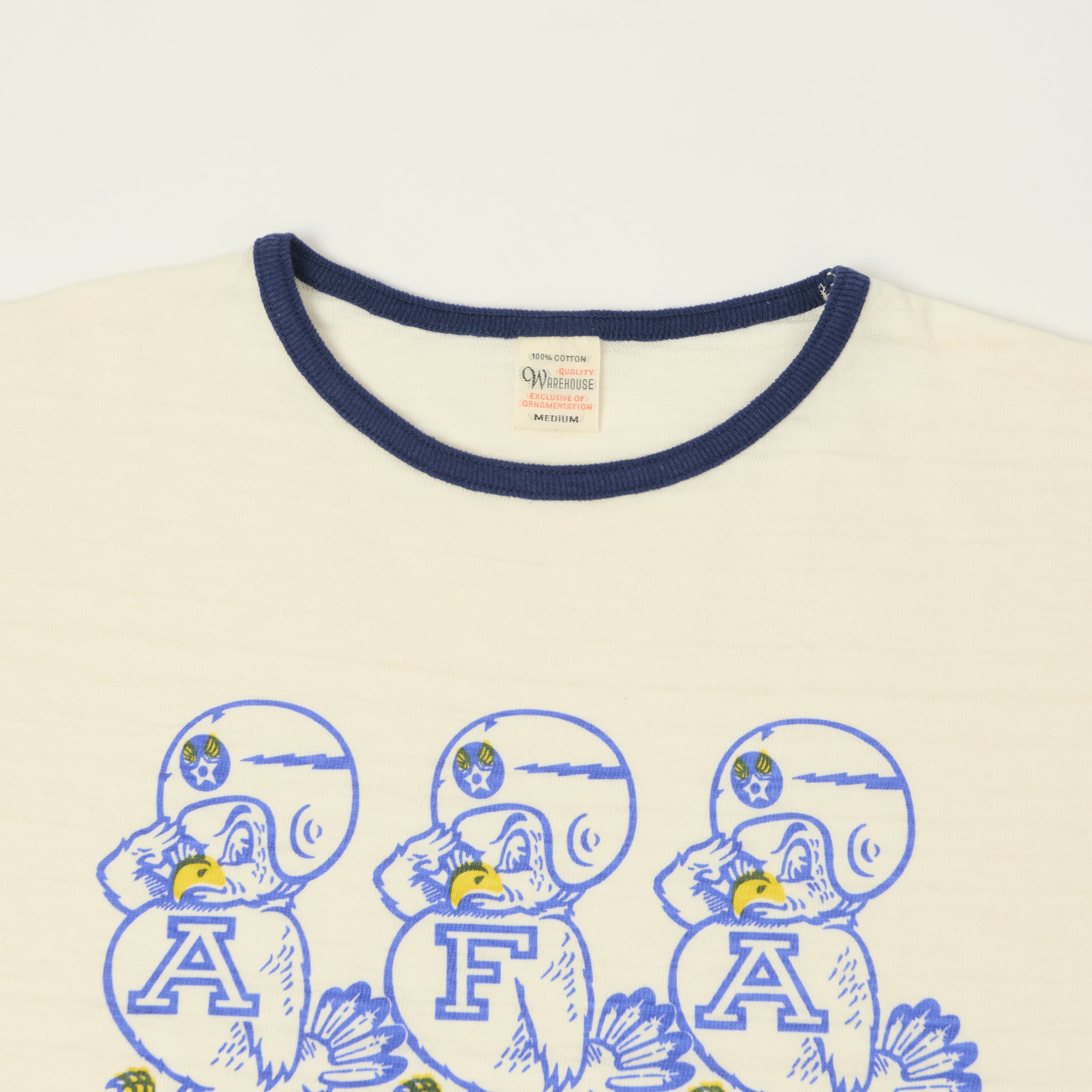 Warehouse & Co 4059 'Air Force Academy' Ringer T-Shirt - Cream/Navy