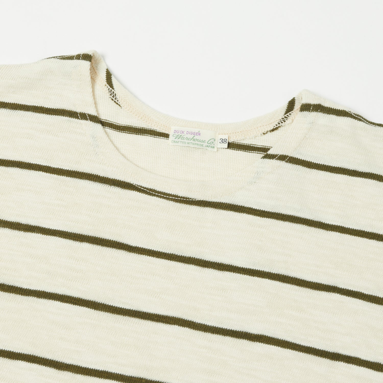 Warehouse & Co 4087 Duck Digger Stripe T-Shirt - Off White/Green