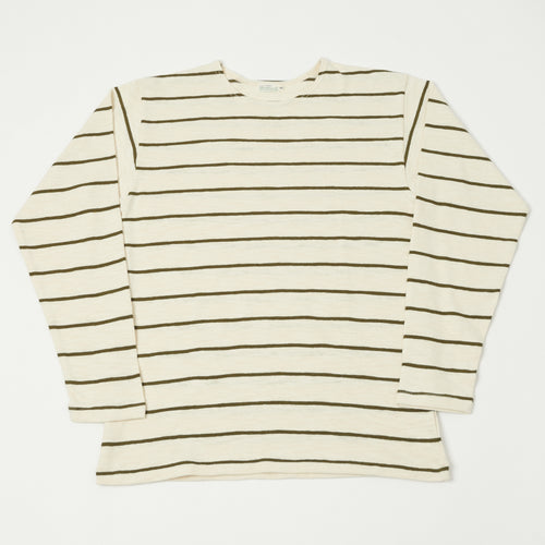 Warehouse & Co 4088 Duck Digger Long Sleeve Stripe T-Shirt - Off White/Green