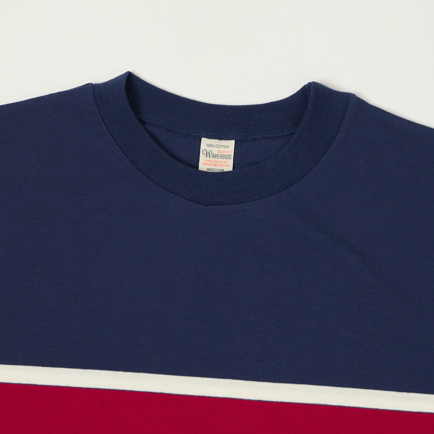 Warehouse & Co 4107 Panel Border T-Shirt - Navy/Off White/Red