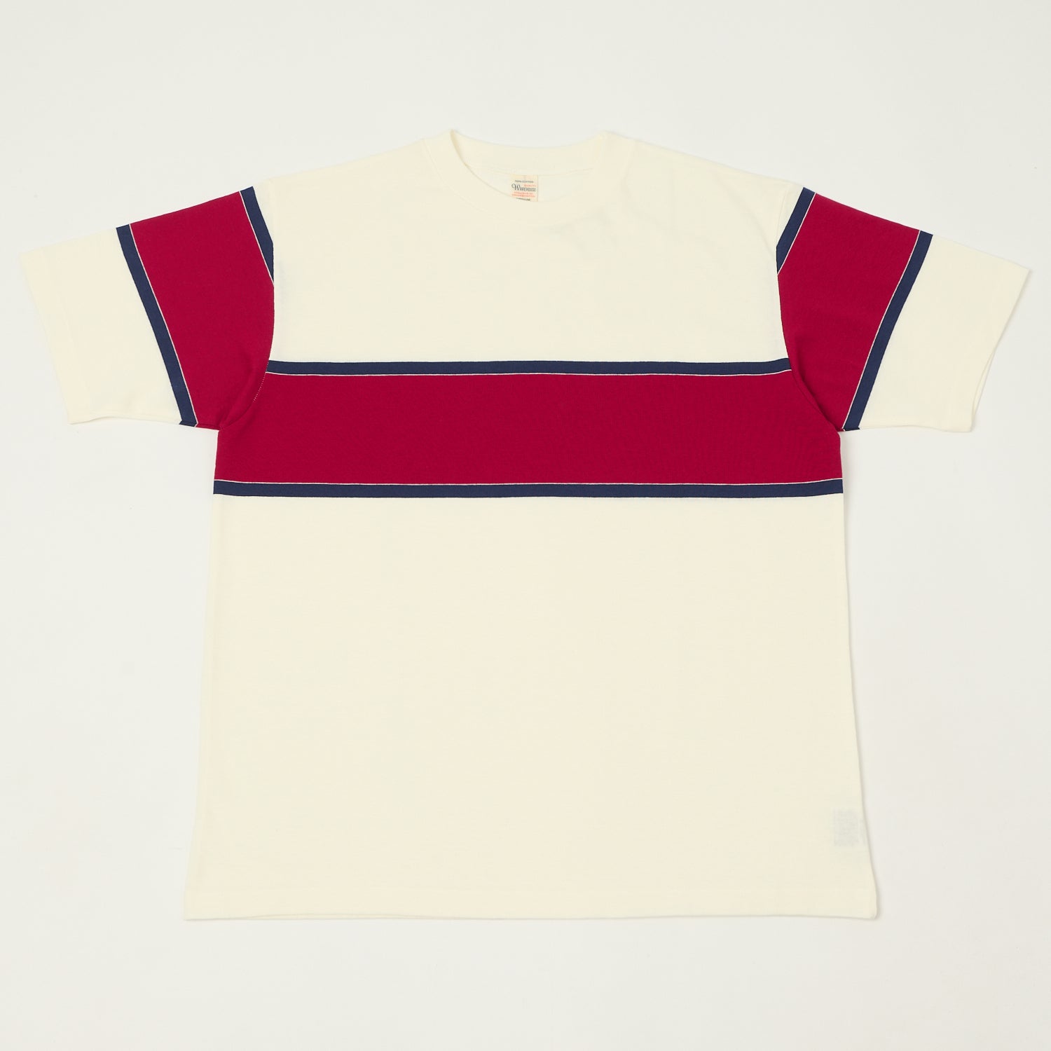 Warehouse & Co 4107 Panel Border T-Shirt - Off White/Navy/Red