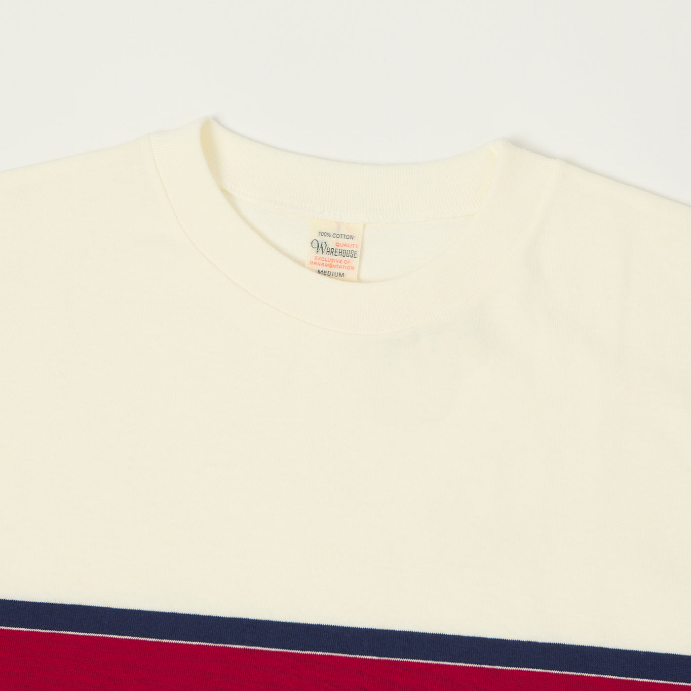 Warehouse & Co 4107 Panel Border T-Shirt - Off White/Navy/Red