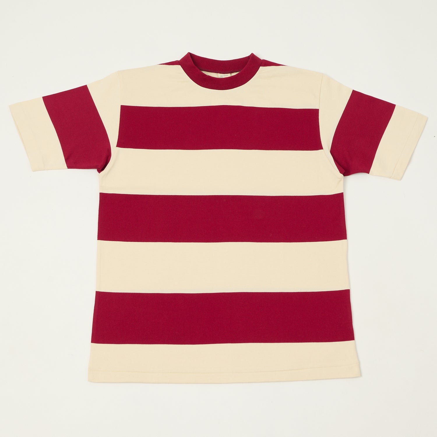 Warehouse & Co 4108 Border T-Shirt - Bordeaux/Natural