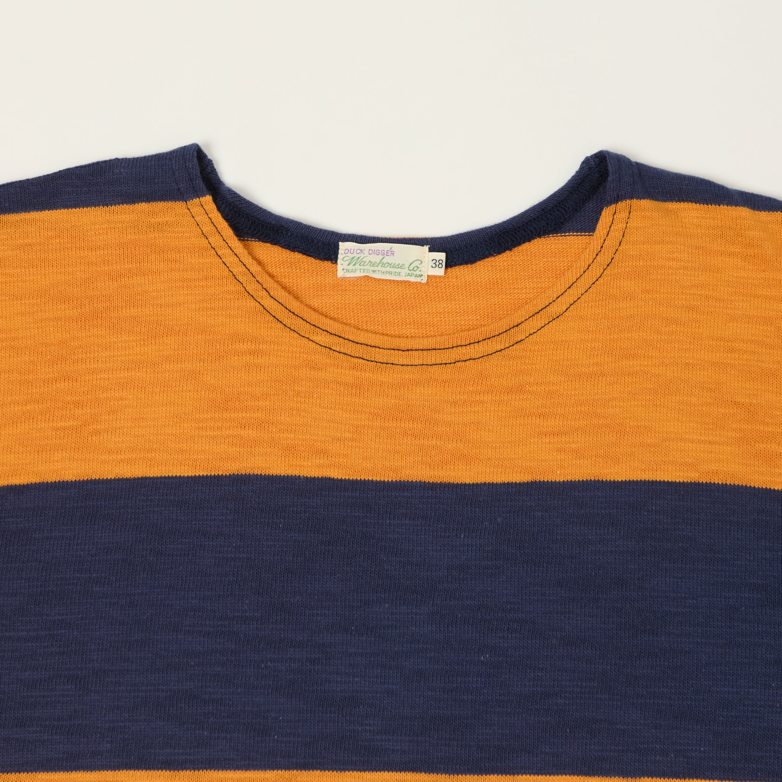 Warehouse & Co 4109 Duck Digger Slub Border T-Shirt - Navy/Orange