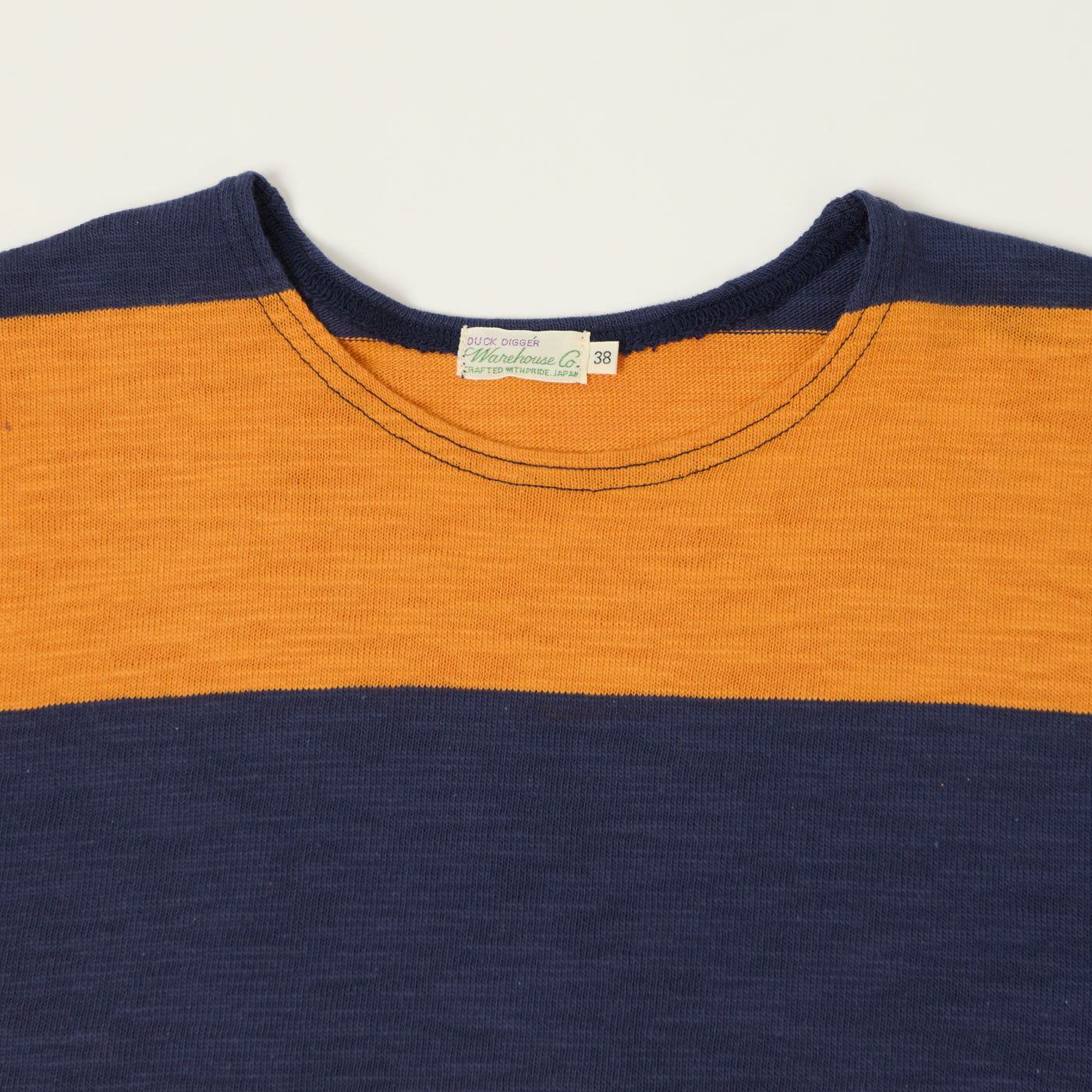 Warehouse & Co 4110 Duck Digger Long Sleeve Slub Border T-Shirt - Navy/Orange