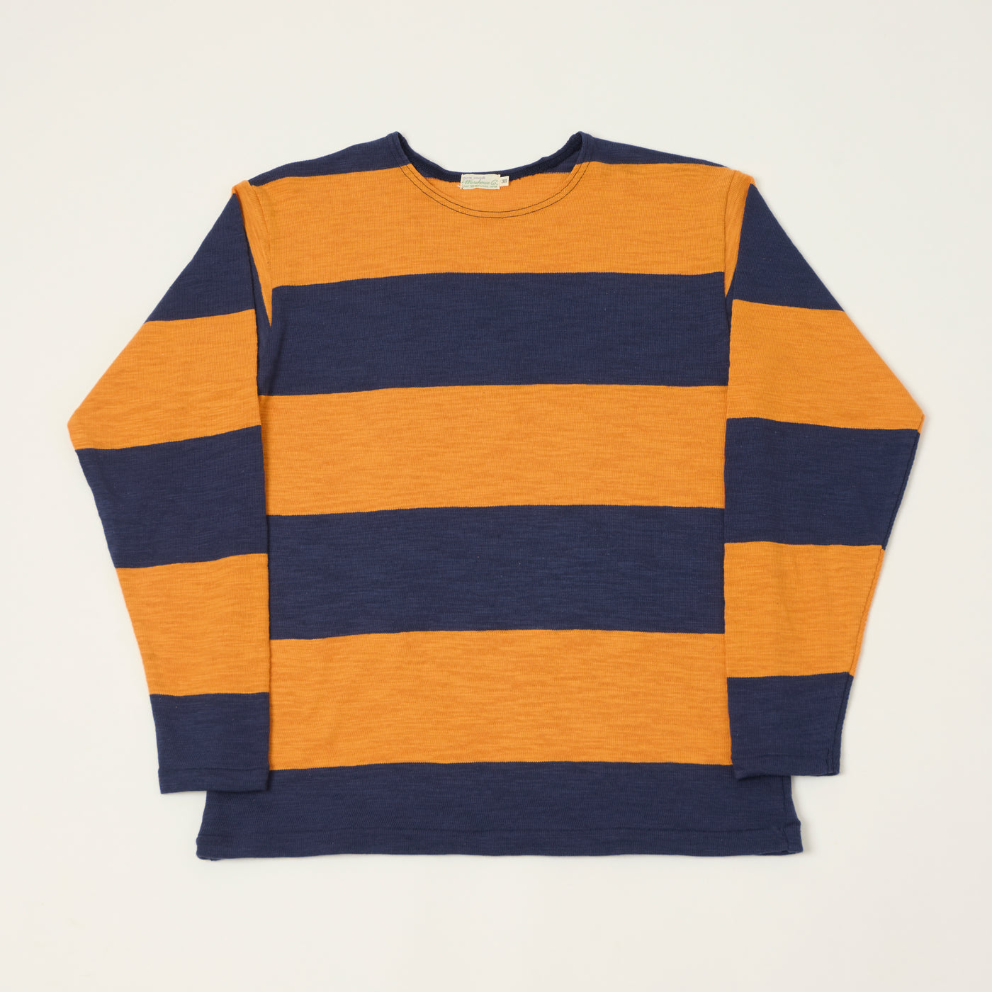 Warehouse & Co 4110 Duck Digger Long Sleeve Slub Border T-Shirt - Navy/Orange