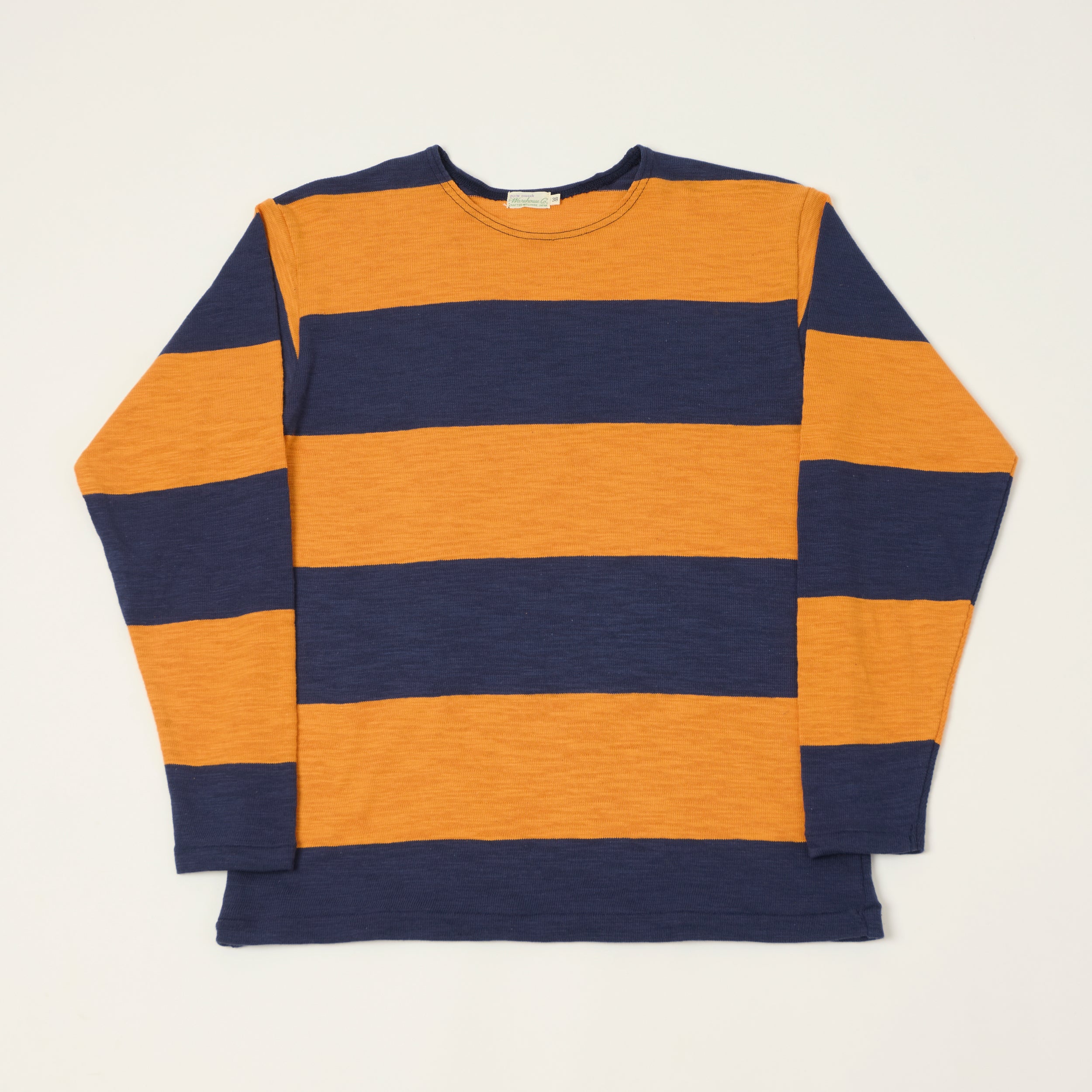 Warehouse & Co 4110 Duck Digger Long Sleeve Slub Border T-Shirt - Navy/Orange